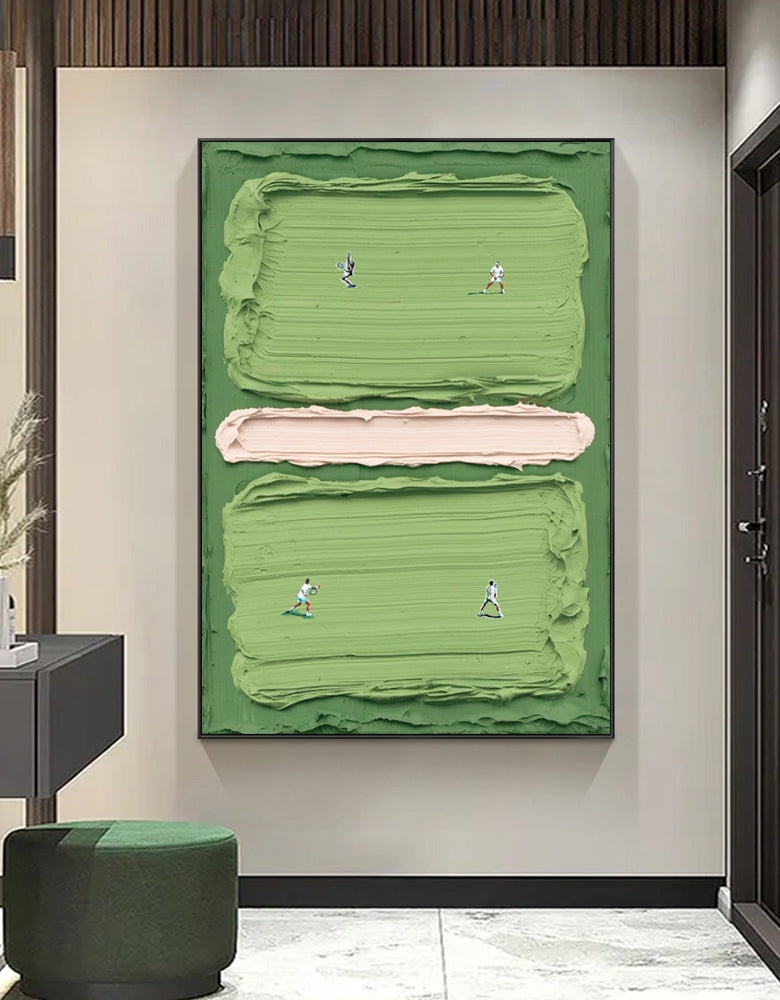 Green tennis court art Green tennis art tennis 3D textured impasto art