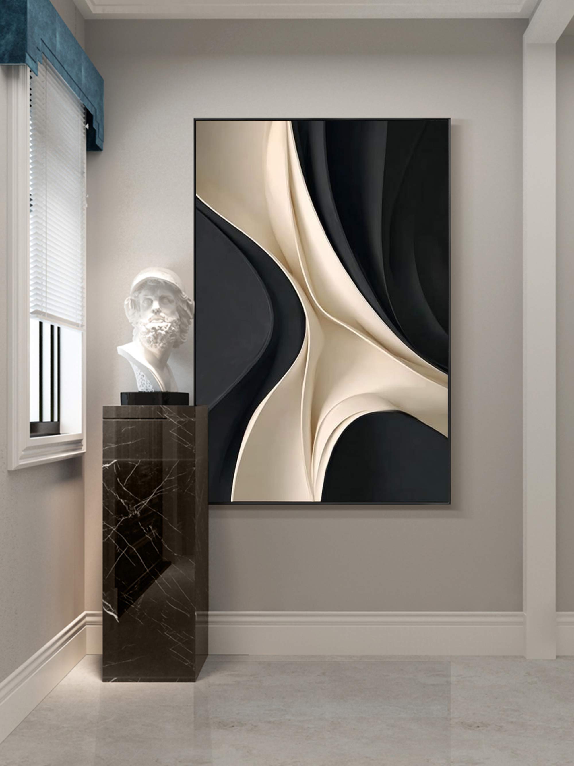 wood sculpture wall art Black and white texture wall decor carving art