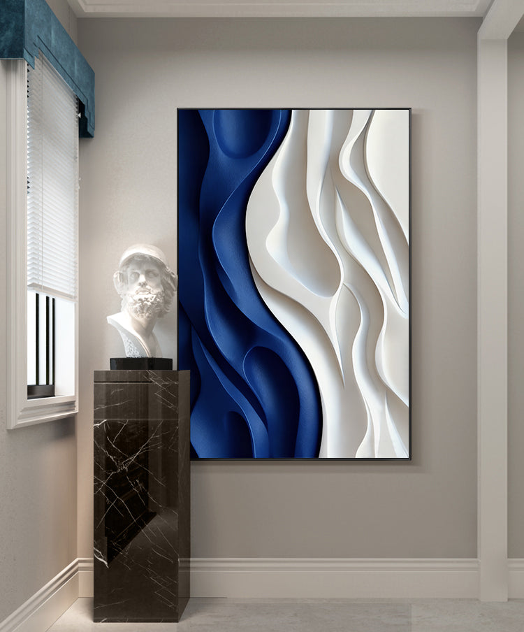 Blue 3D Textured Wall art Blue Sculptured art Painting Wood carving wall art