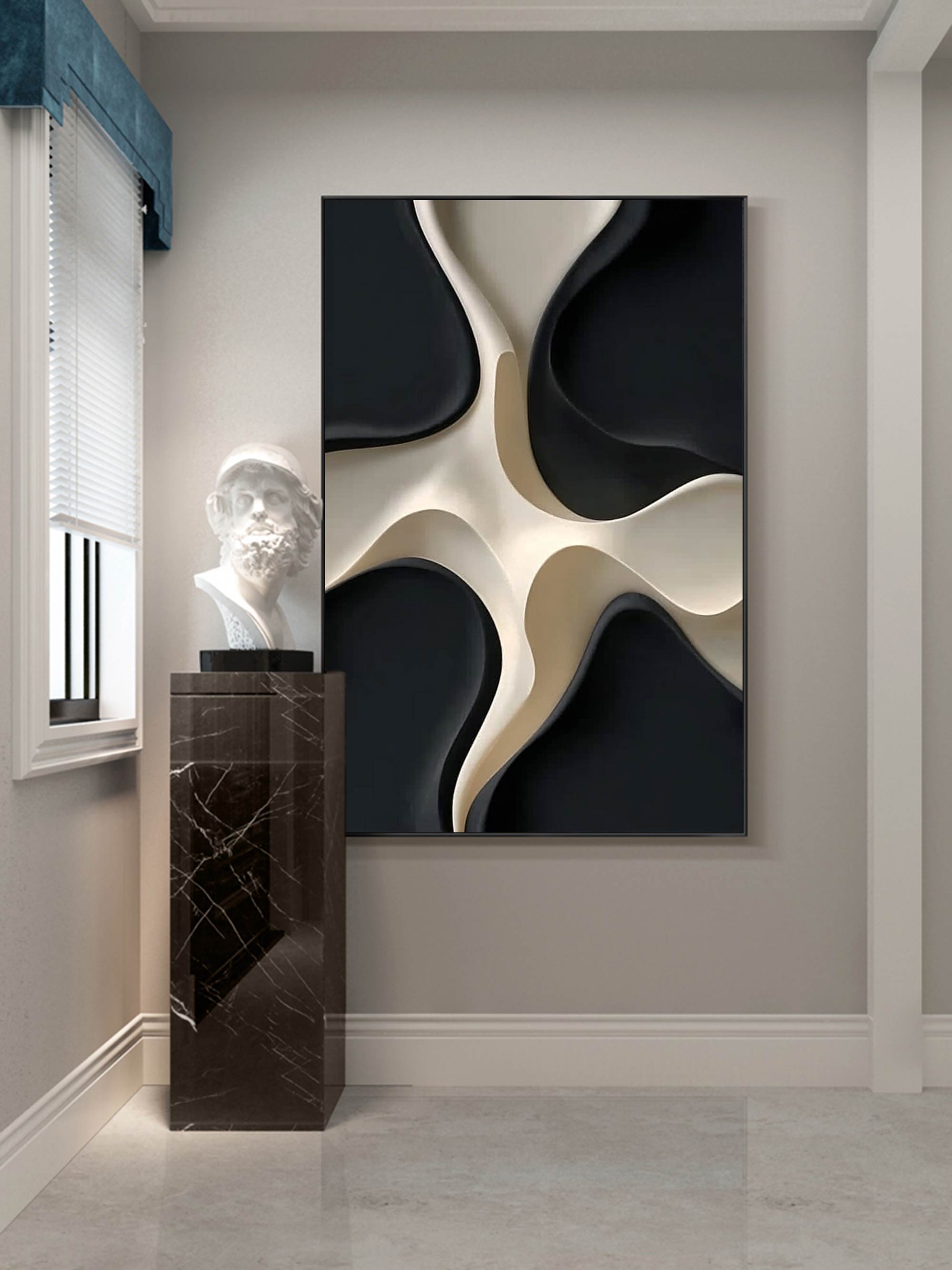 Black and white texture wall decor wood sculpture wall decor painting