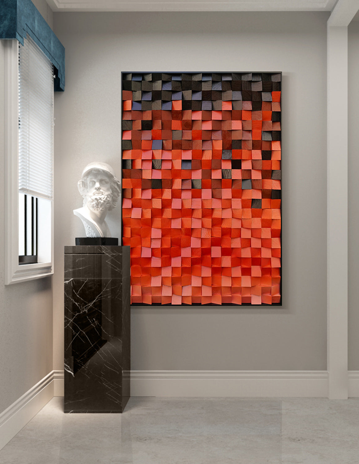 Wood Collage Wall Art decor Red Sculptured art Red Textured Wall Art