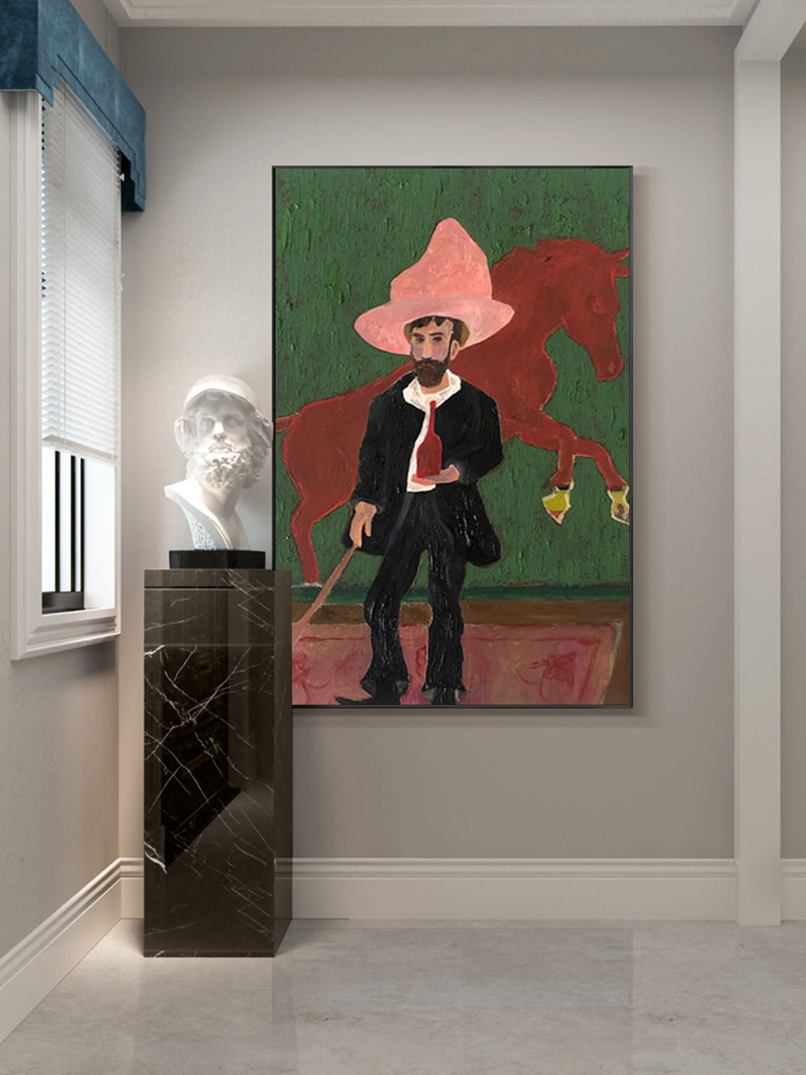Red hat figure painting Figure abstract painting, figure face art, red figure abstract painting, modern figure abstract painting