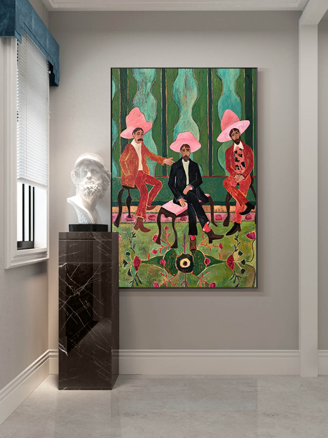 man with pink hat abstract painting man with pink hat abstract art man abstract painting pink hat image painting