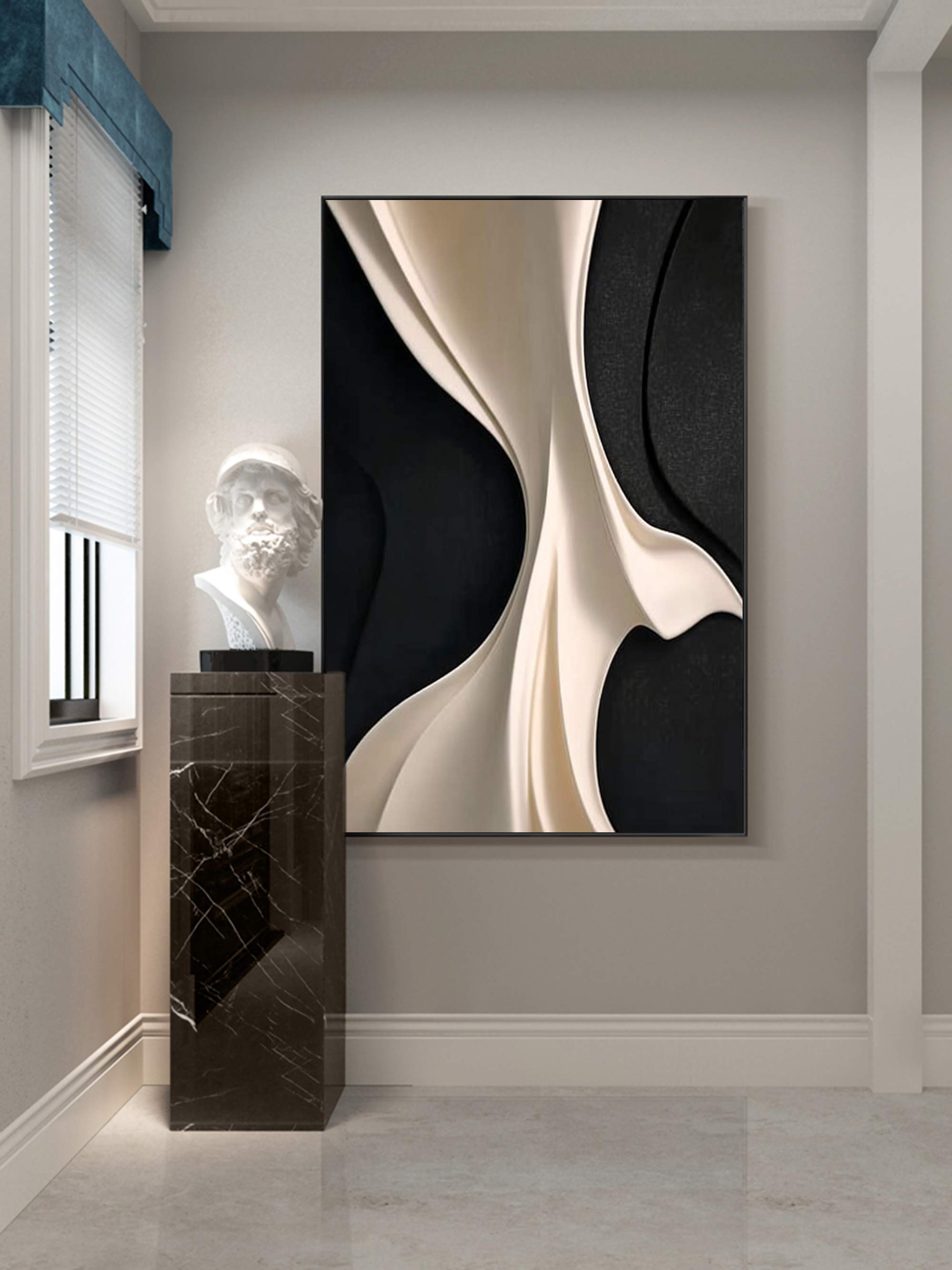 wood sculpture wall art Black and white wood carving texture wall decor
