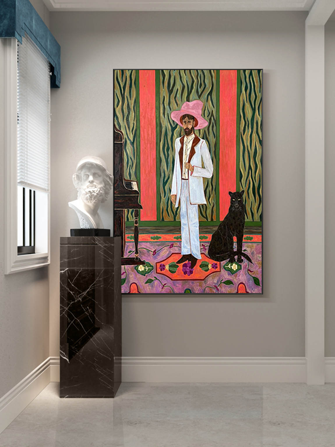 Red hat figure painting Figure abstract painting, figure face art, red figure abstract painting, modern figure abstract painting