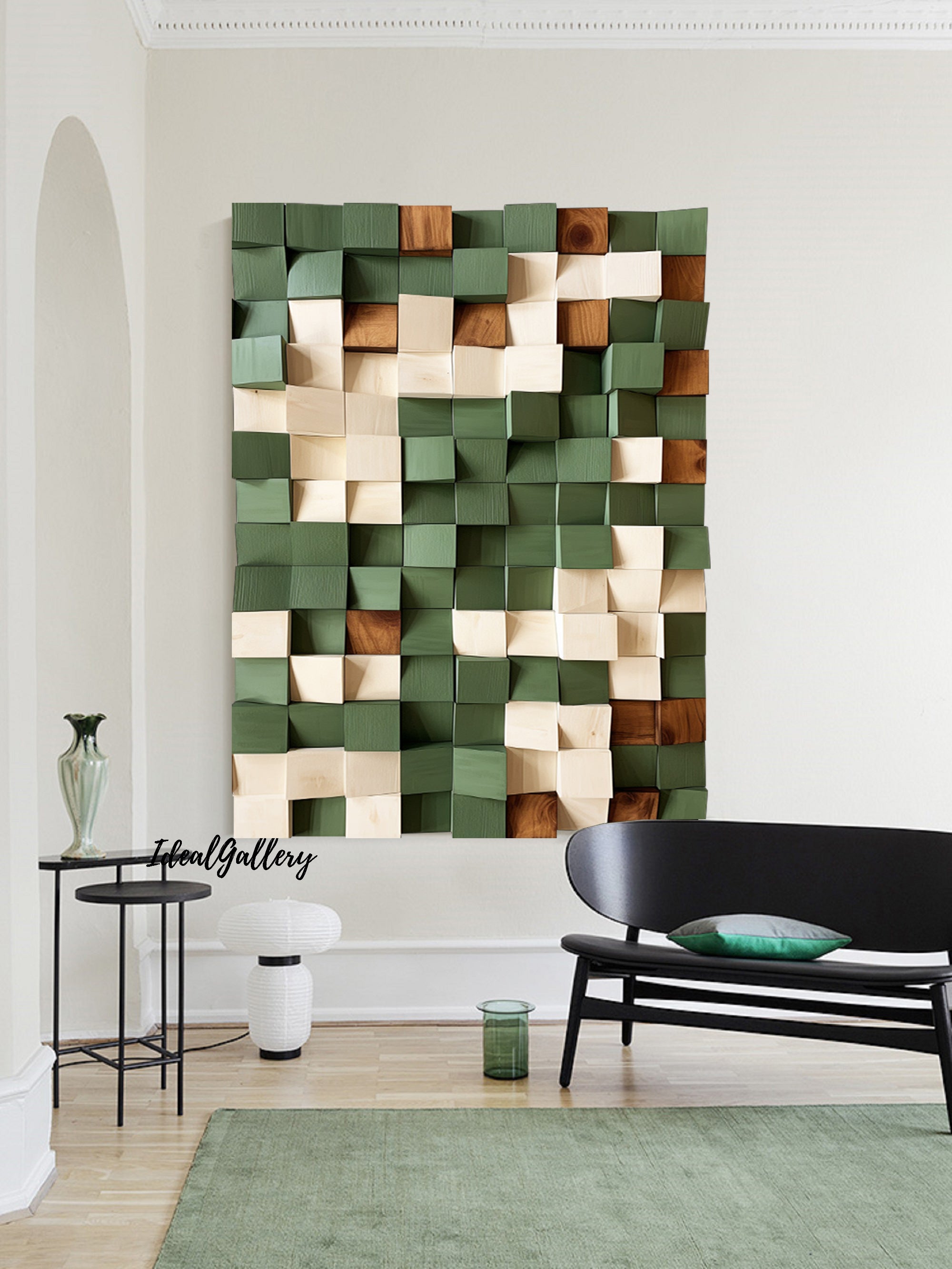 Green Sculptured art Painting Green Textured Wall Art Colorful Geometric Wood Art Colorful Wood Block Art Geometric Wood Wall Art