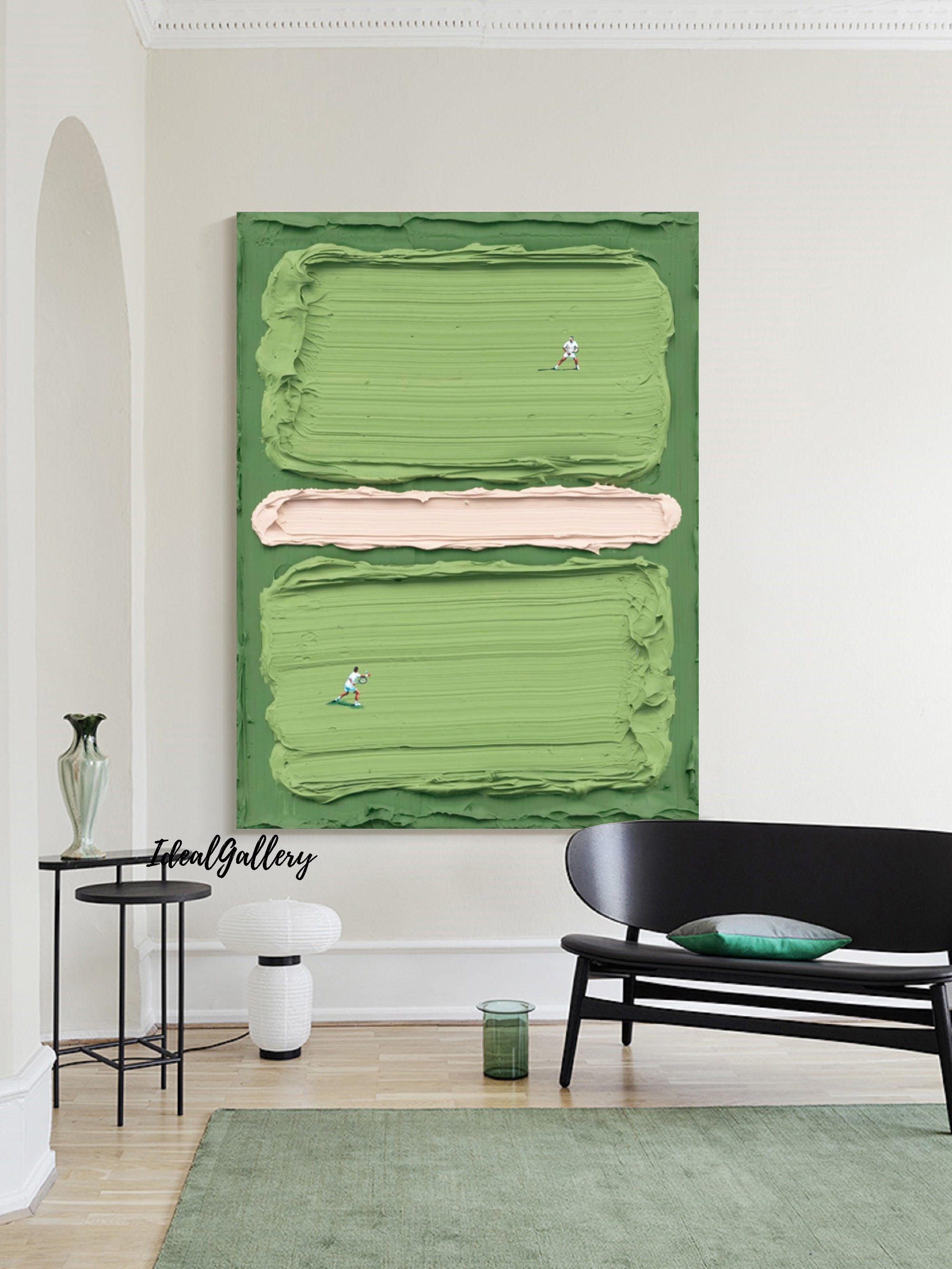 tennis art green tennis court art green tennis 3D textured impasto art contemporary art personalized gift