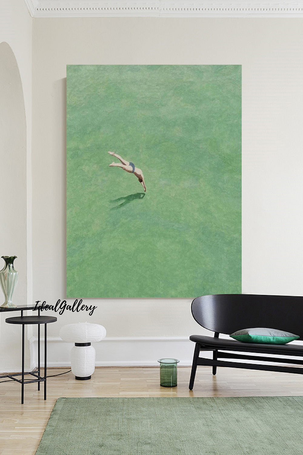 Diving Swimming Drawing A man Swimming Drawing Large green wall art swimming painting holiday style wall art