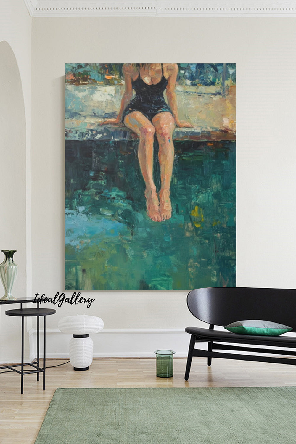 Woman by the pool canvas wall art impressionist oil painting relaxing summer tranquil art home decor