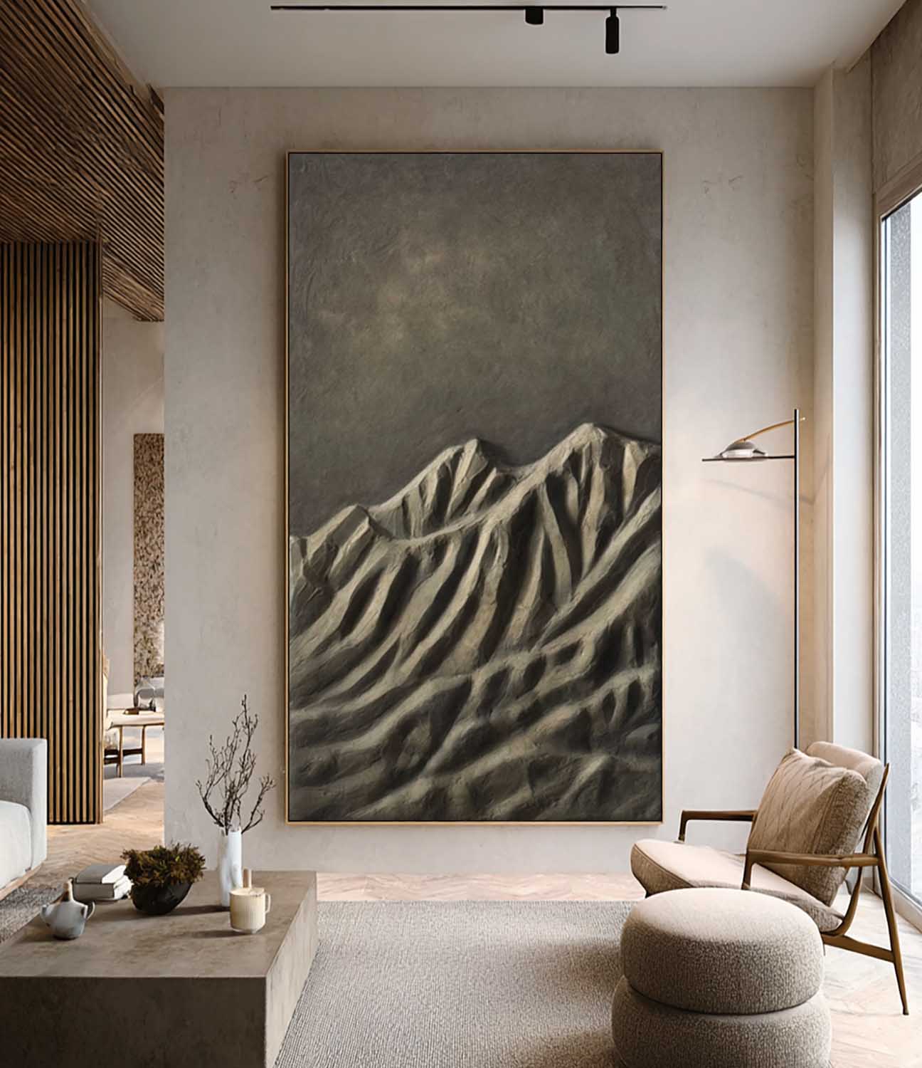 Hand-Carved Abstract Wood Relief Sculpture - Neutral Textured Wall Decor for Mid-Century Modern Home