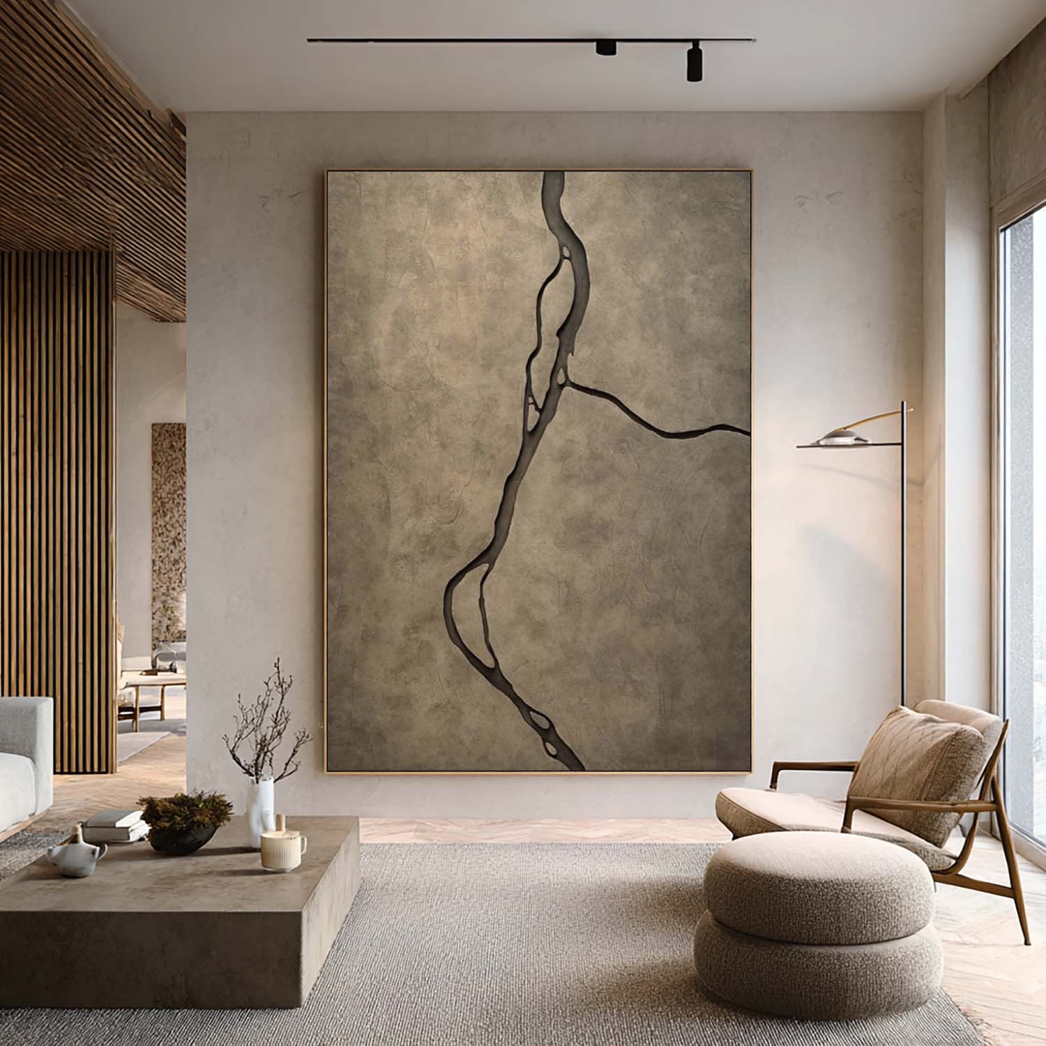 Hand-Sculpted Wabi-Sabi Wood Art - Abstract Earth Vein Texture Painting For Living Room Decor