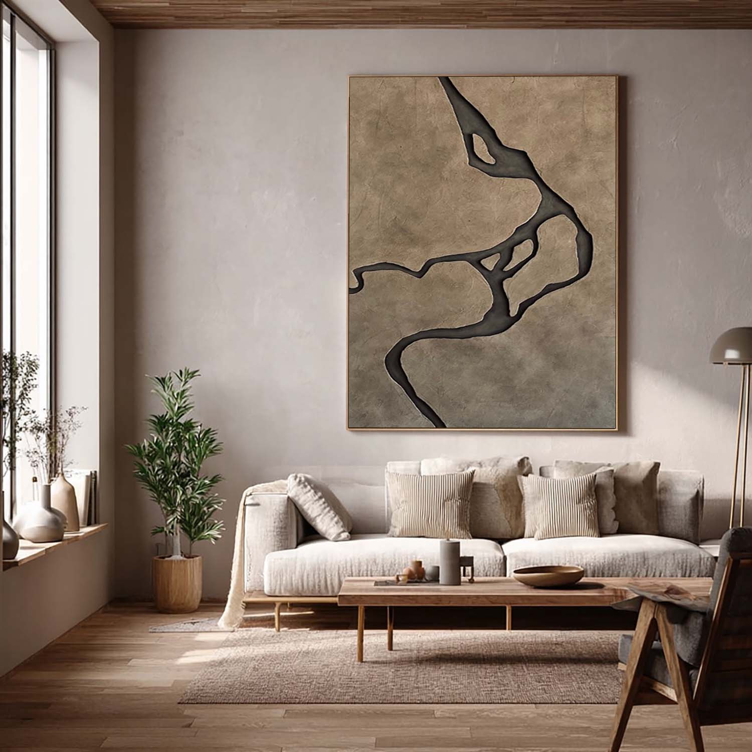 Hand-Carved River Veins Wood Wall Art - Wabi-Sabi 3D Relief Sculpture For Living Room Decor