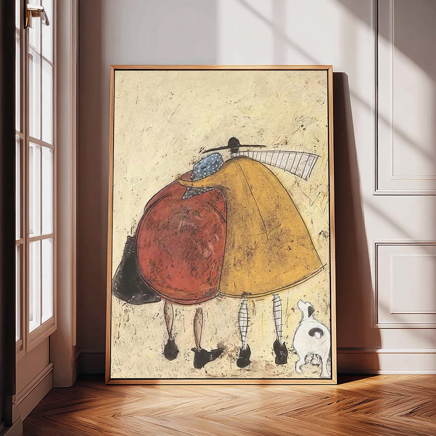 Modern Abstract Hugging Figures Canvas Art - Handcrafted Mid-Century Wall Decor for Living Room