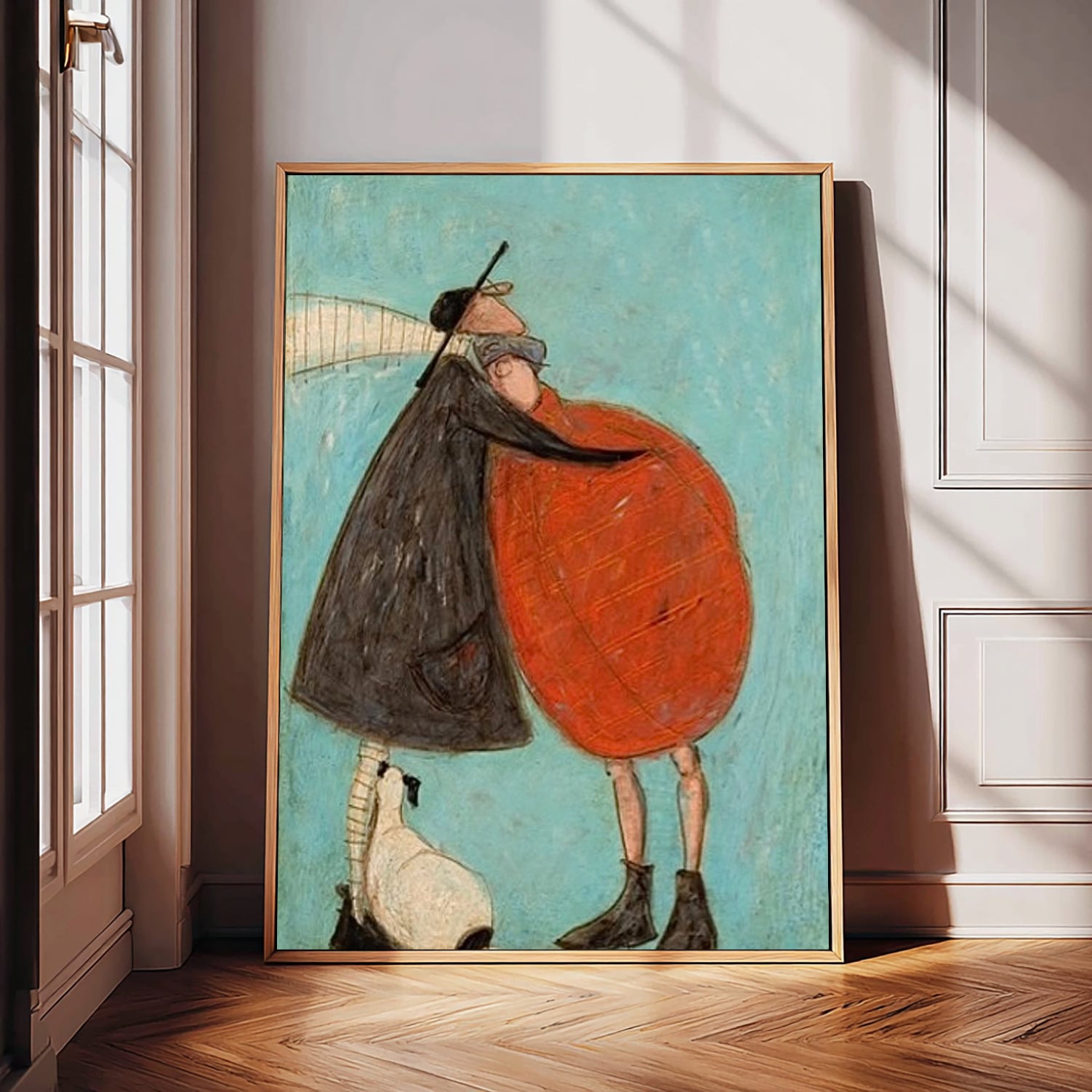 Romantic Embrace Hand-Painted Oil Painting - Modern Abstract Couple Wall Art