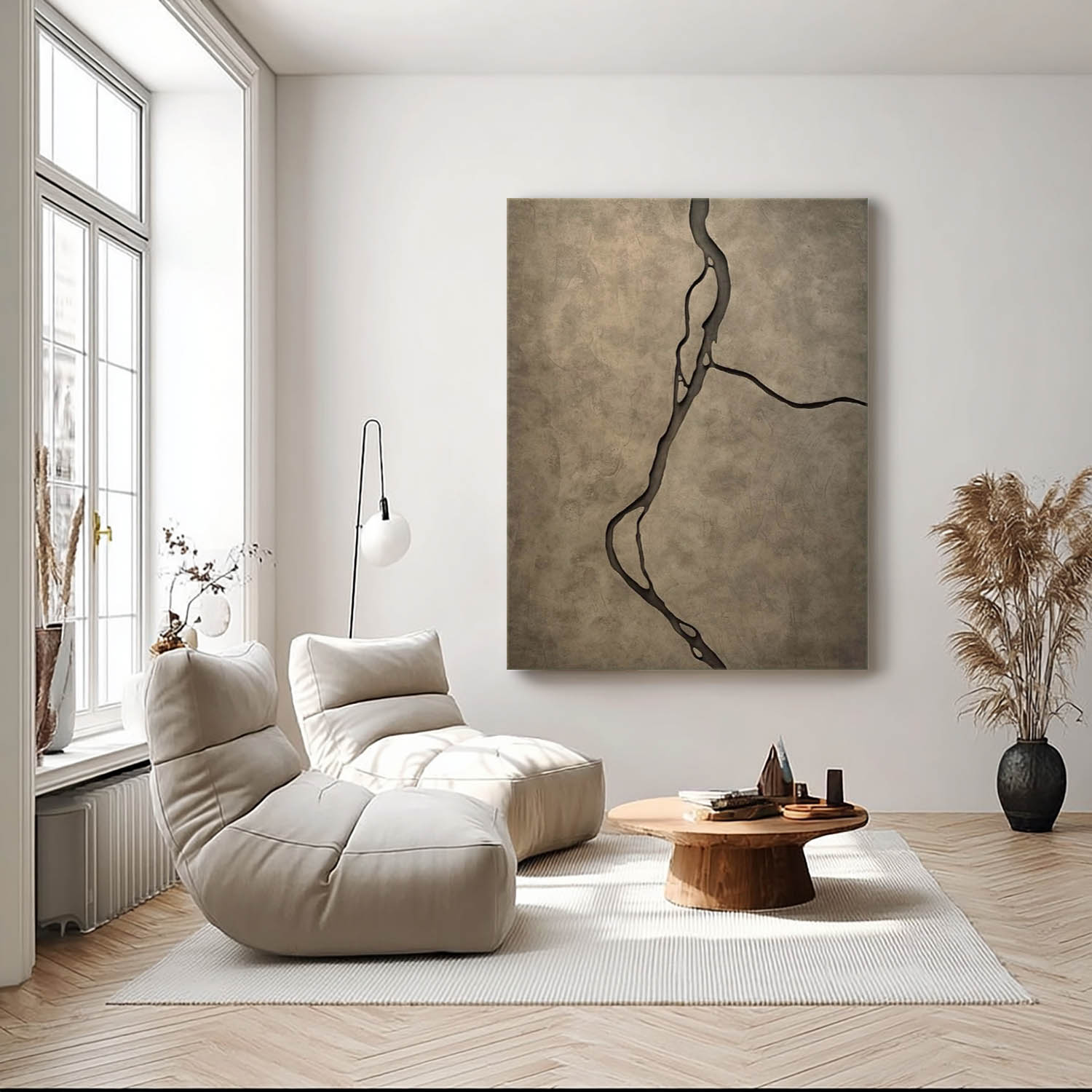 Hand-Sculpted Wabi-Sabi Wood Art - Abstract Earth Vein Texture Painting For Living Room Decor