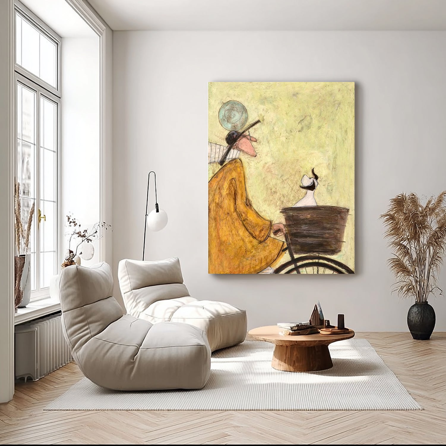 Hand-Painted Vintage Mid-Century Style Bicycle Wall Art | Whimsical Textured Canvas Painting