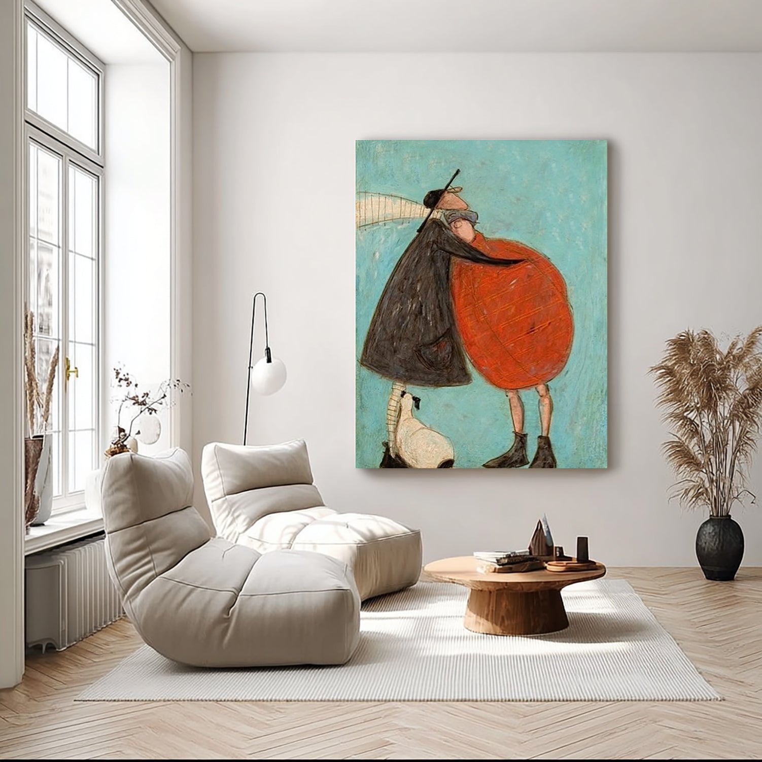 Romantic Embrace Hand-Painted Oil Painting - Modern Abstract Couple Wall Art