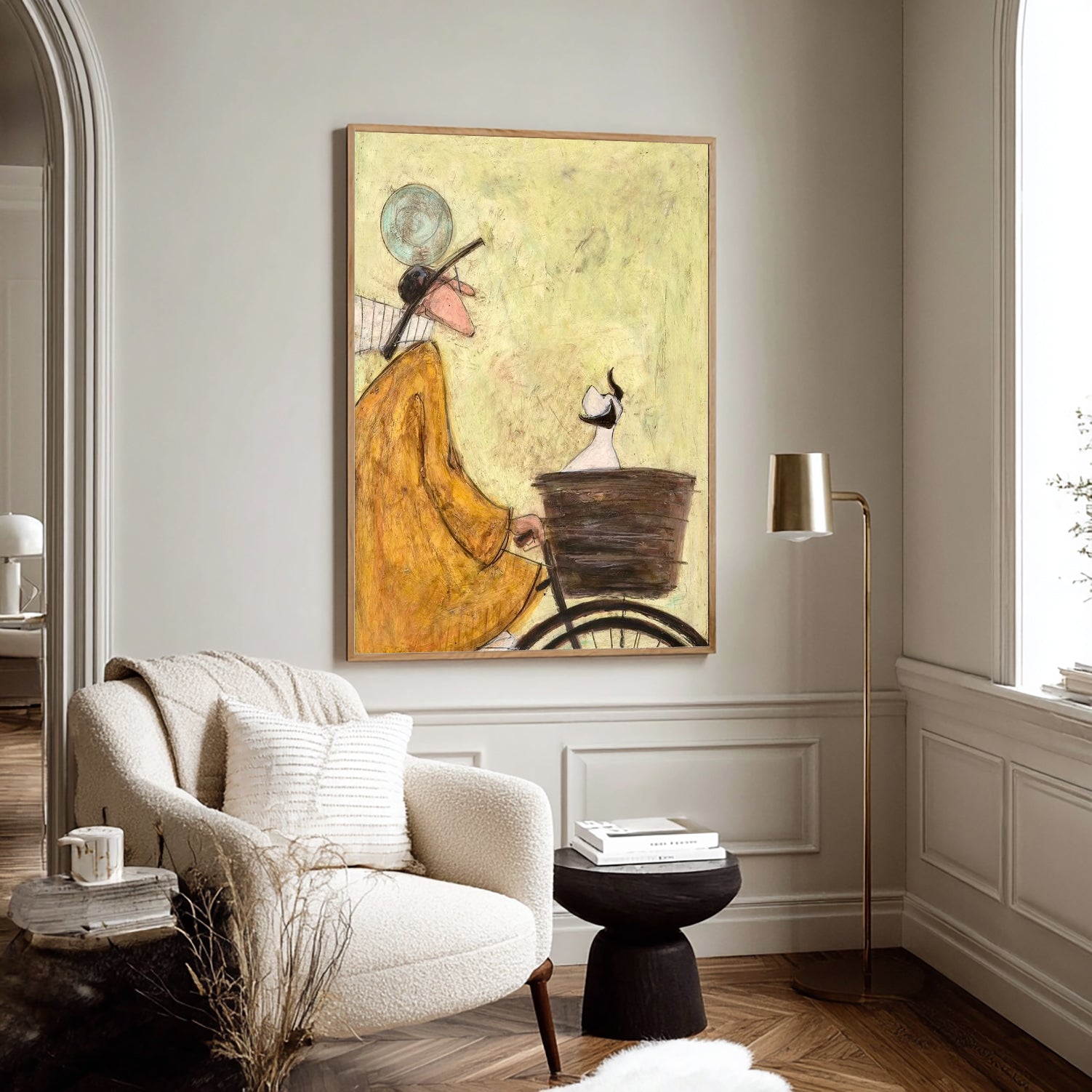 Hand-Painted Vintage Mid-Century Style Bicycle Wall Art | Whimsical Textured Canvas Painting