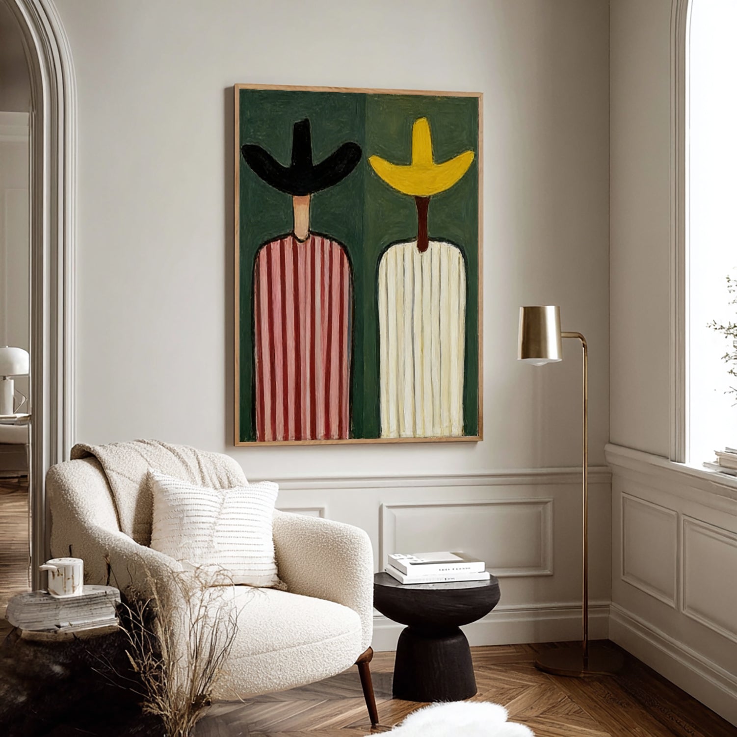 Modern Abstract Cowboy Oil Painting - Mid-century modern colorful striped figures