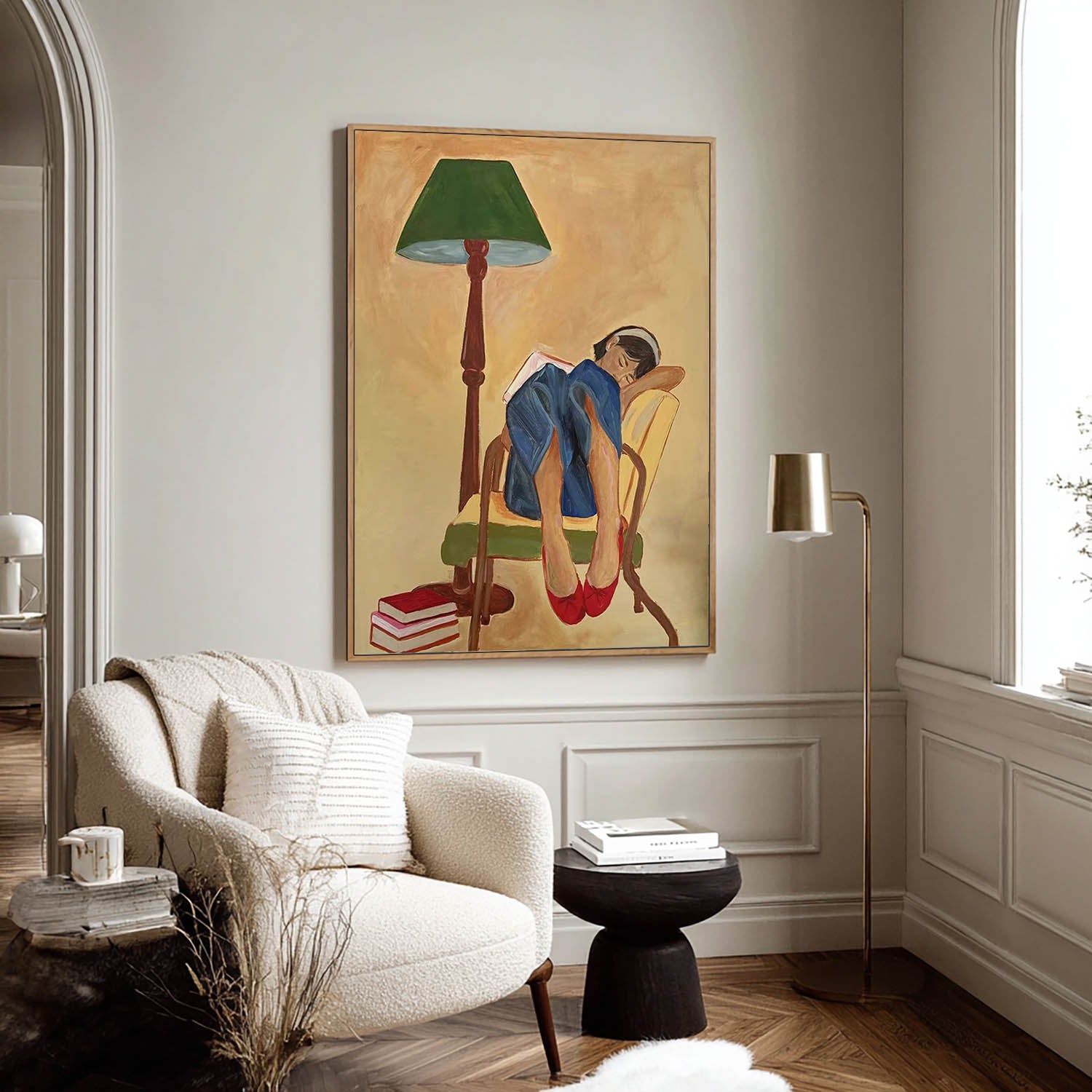 Matisse Style Girl Reading Oil Painting, Expressionist Mid-century Wall Art