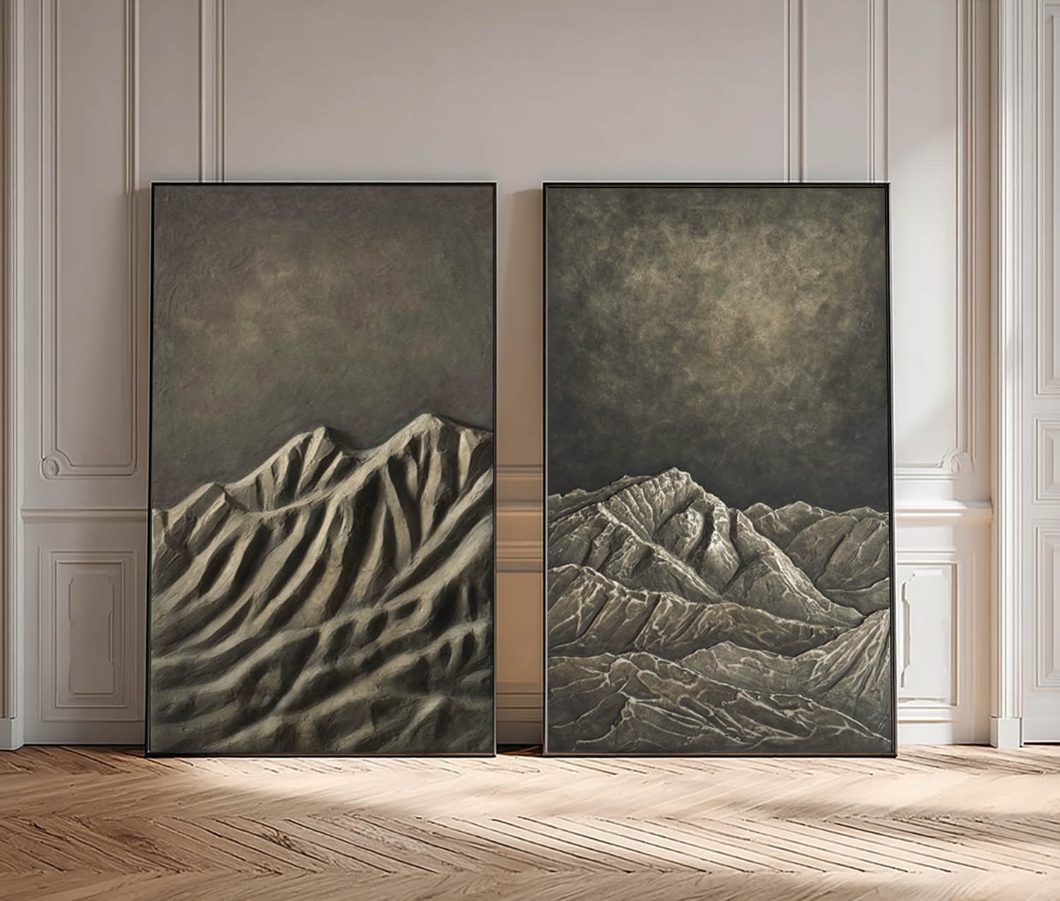 Modern Mountain Relief Wood Wall Art Handcrafted 3D Mountain Ridge Wood Carving