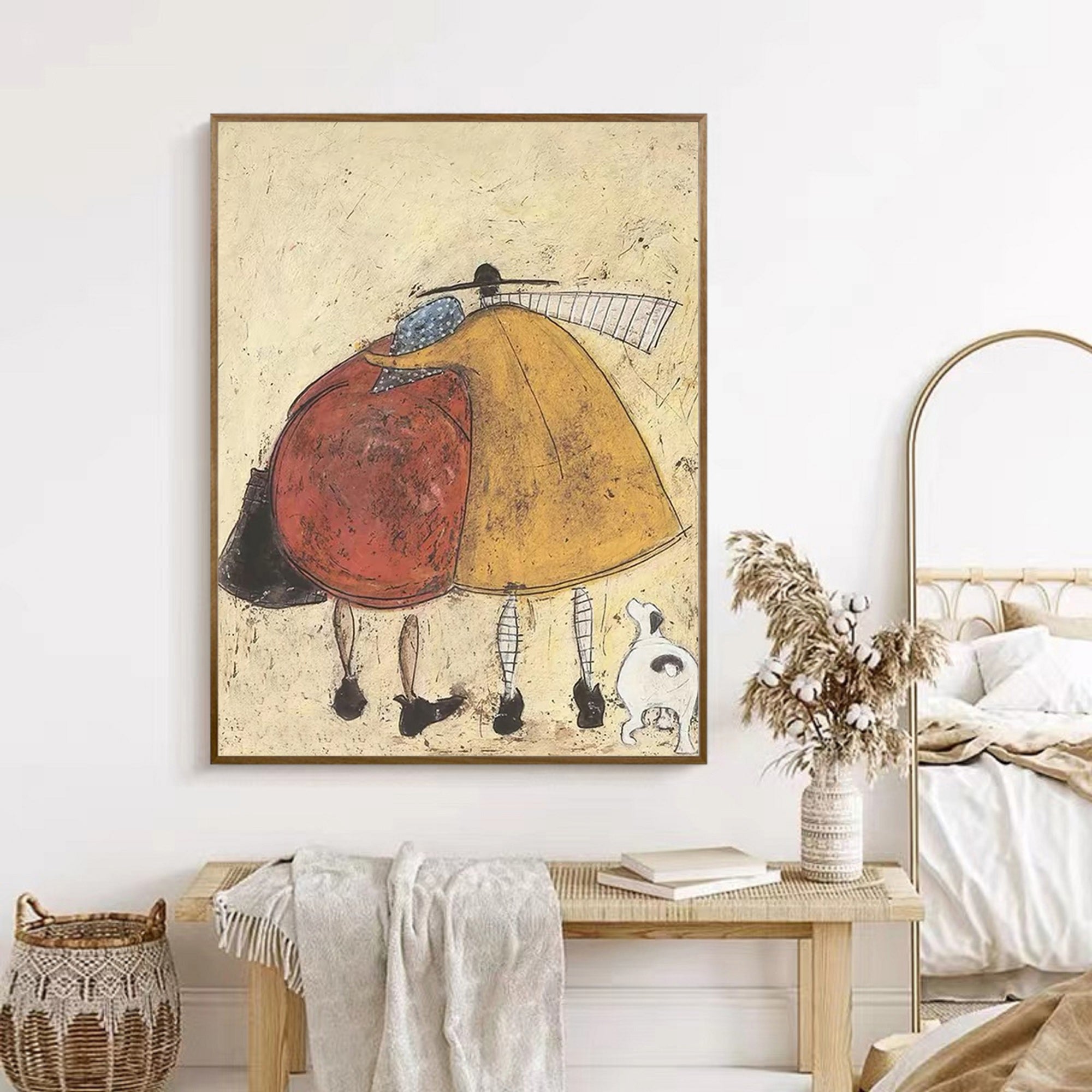 Modern Abstract Hugging Figures Canvas Art - Handcrafted Mid-Century Wall Decor for Living Room