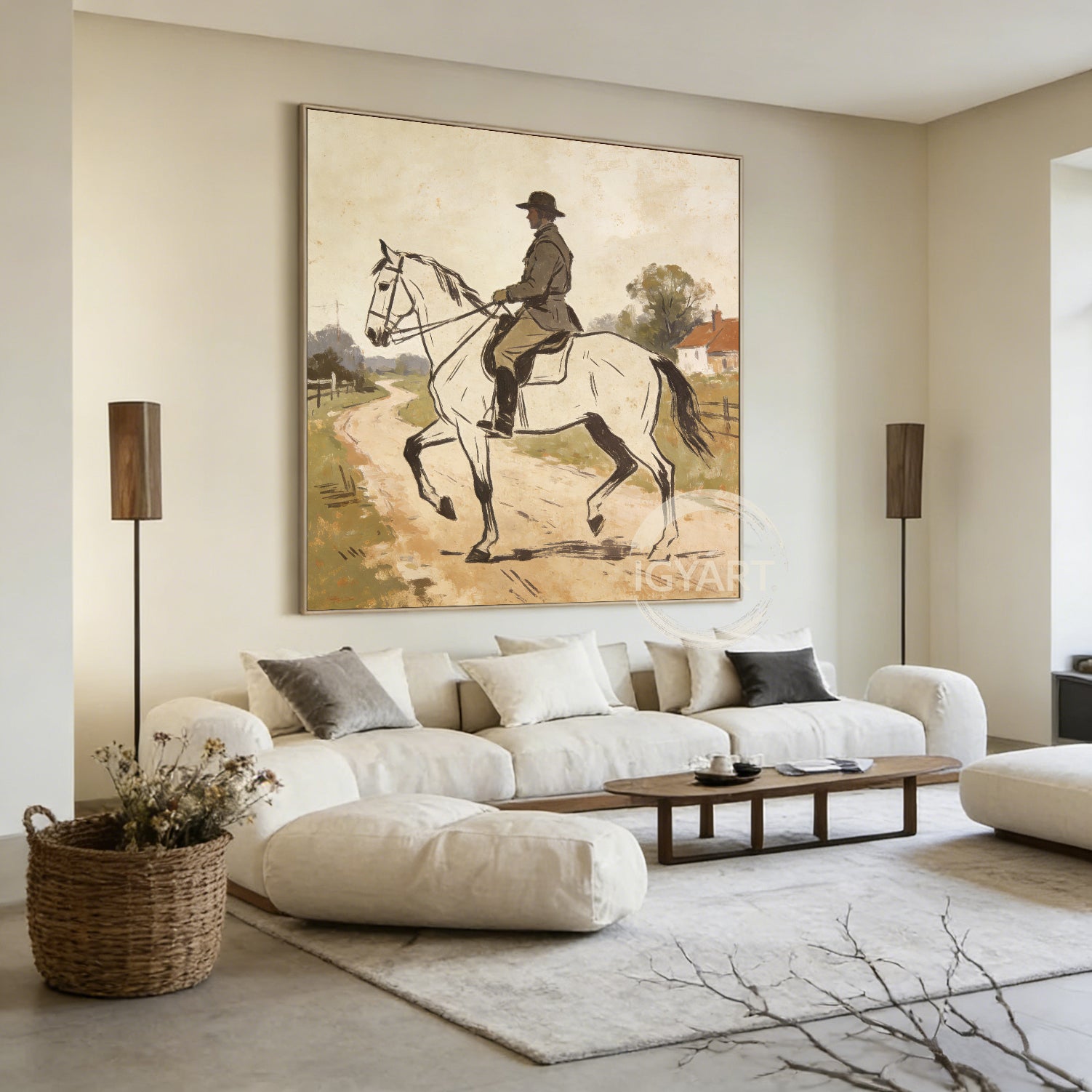 Rustic Farmhouse Wall Art - Hand-painted Impressionist Horse & Rider