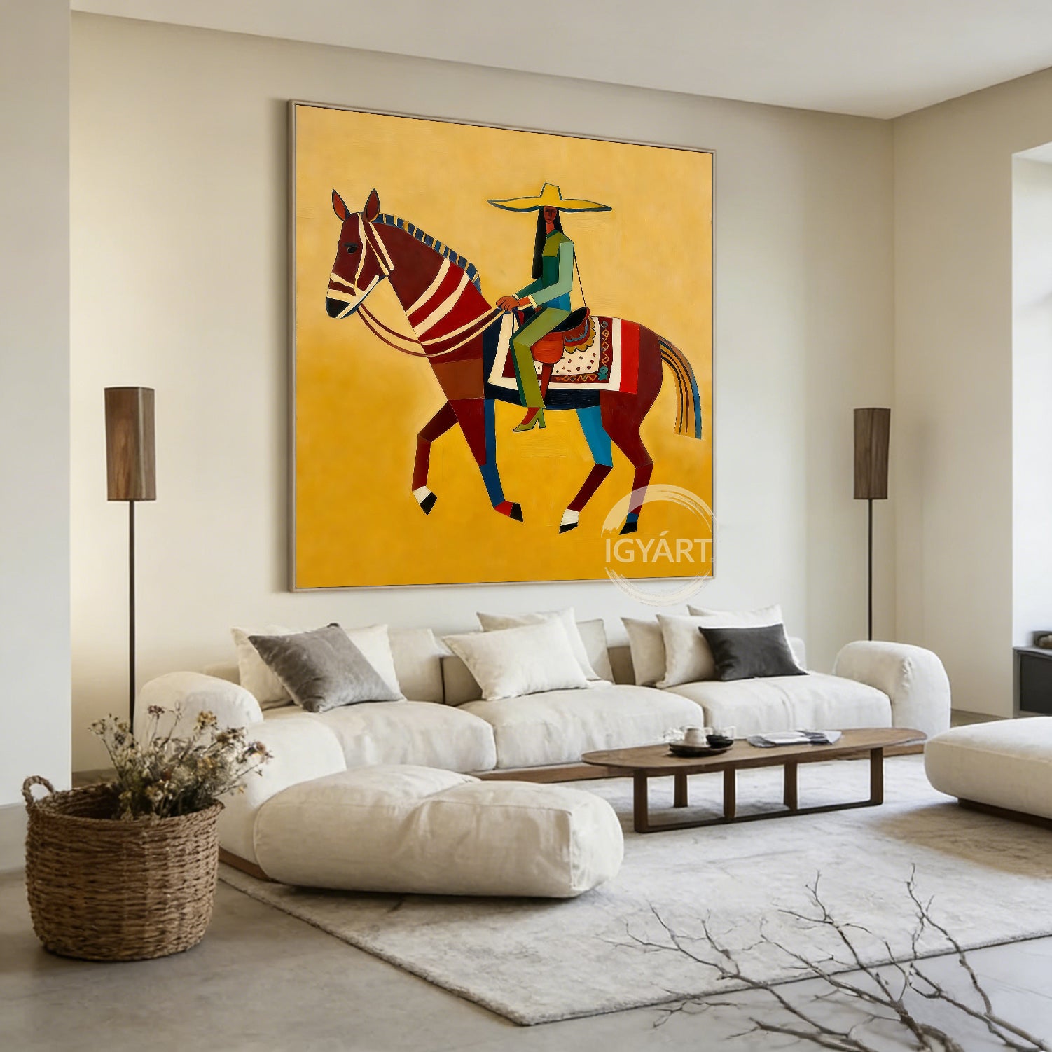 Modern Folk Art Horse Painting Abstract Horse Rider Wall Painting