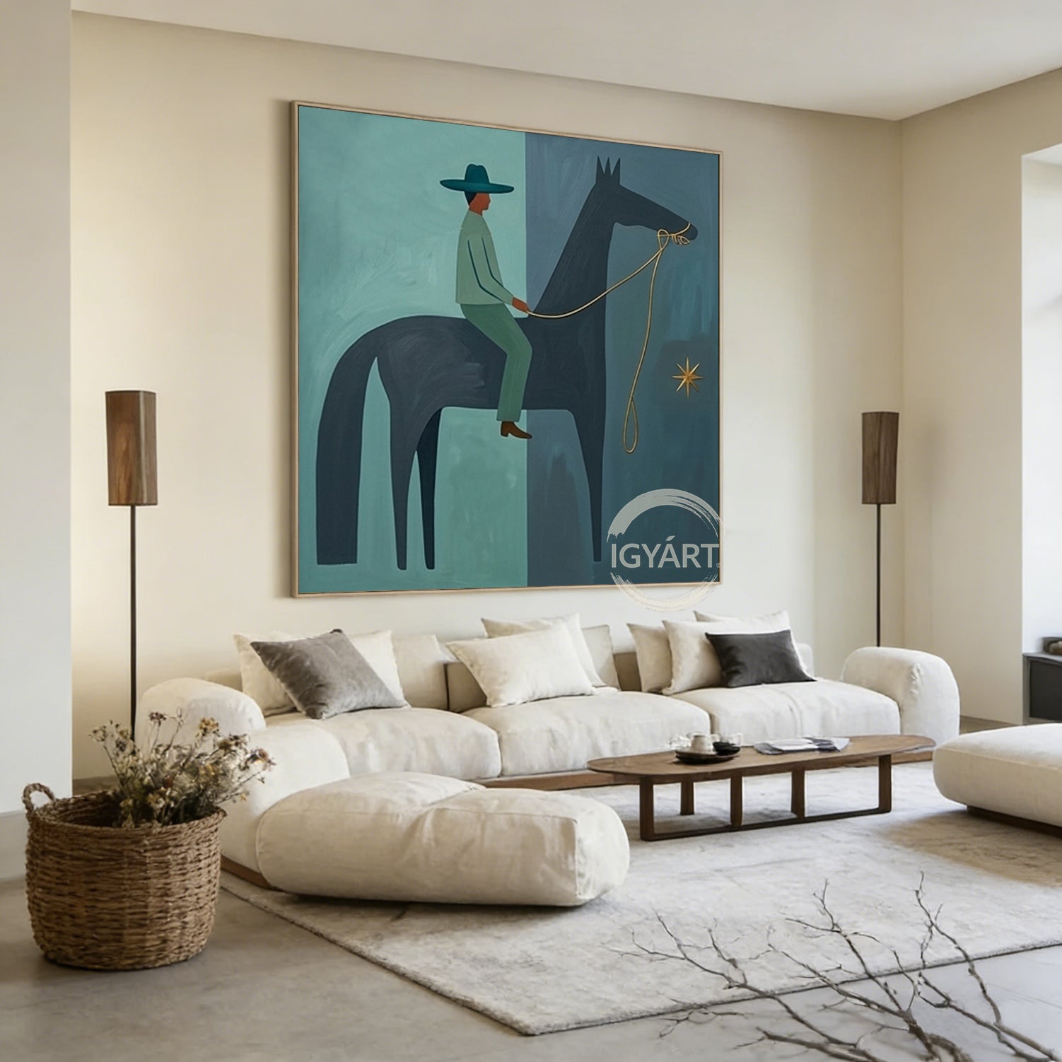 Modern Folk Art Horse Rider Painting Mid-century Modern Art Painting