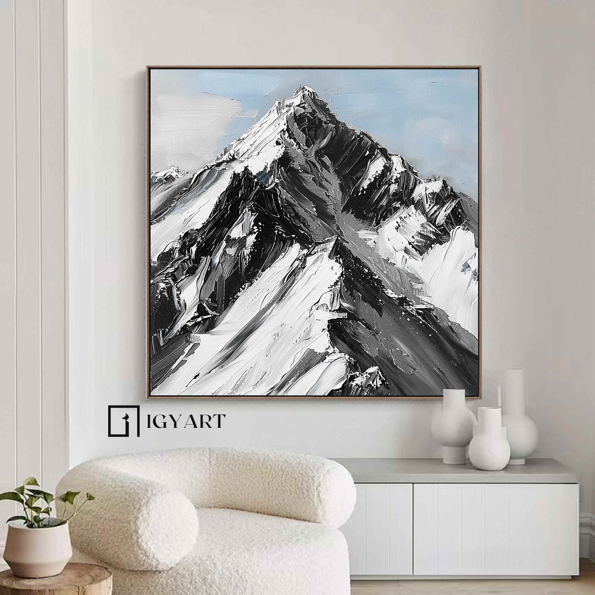 Mountain Painting Black and white Mountain Abstract art Black and white Mountain textured wall art