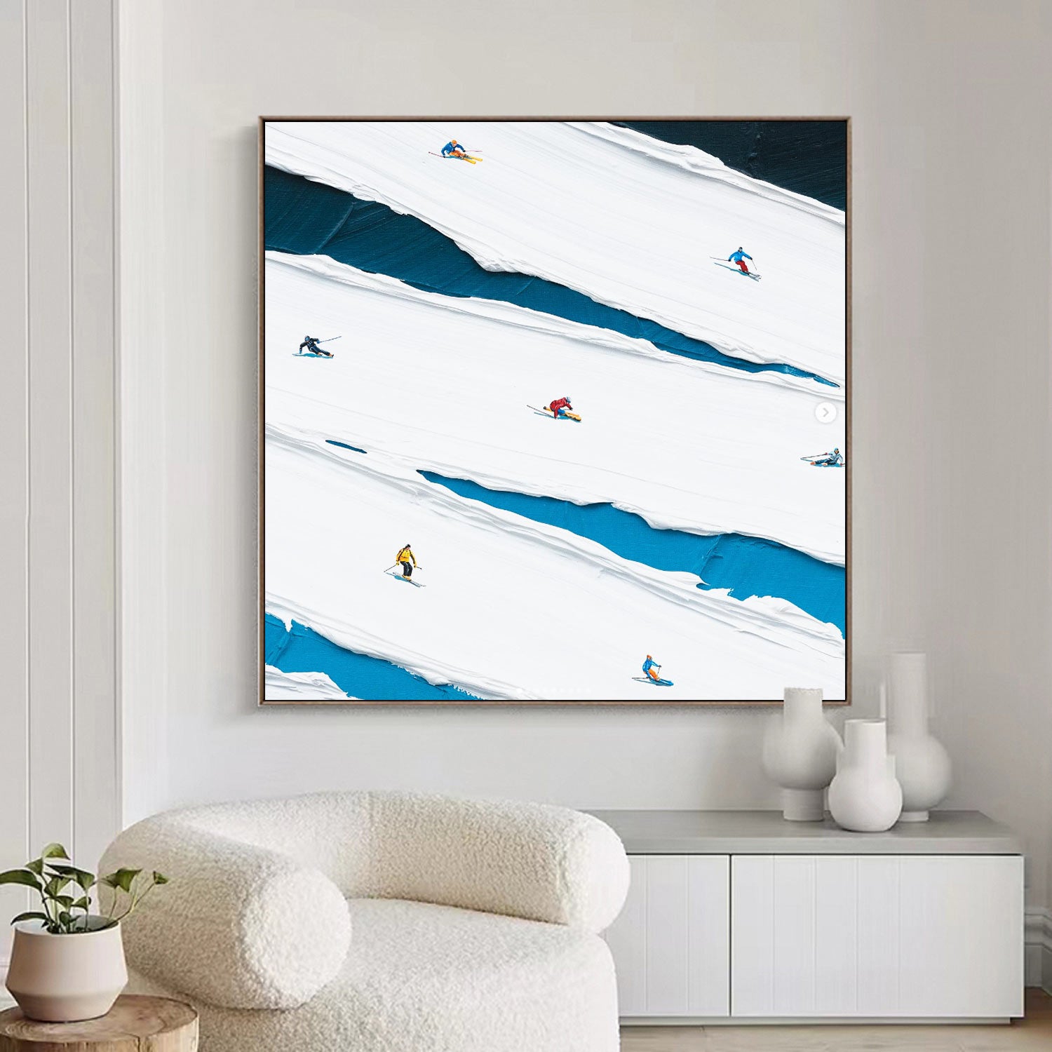 Skier Painting 3D Skiing Sport Art Textured Wall Art Personalized Gift For Skiers White Snowboards Painting