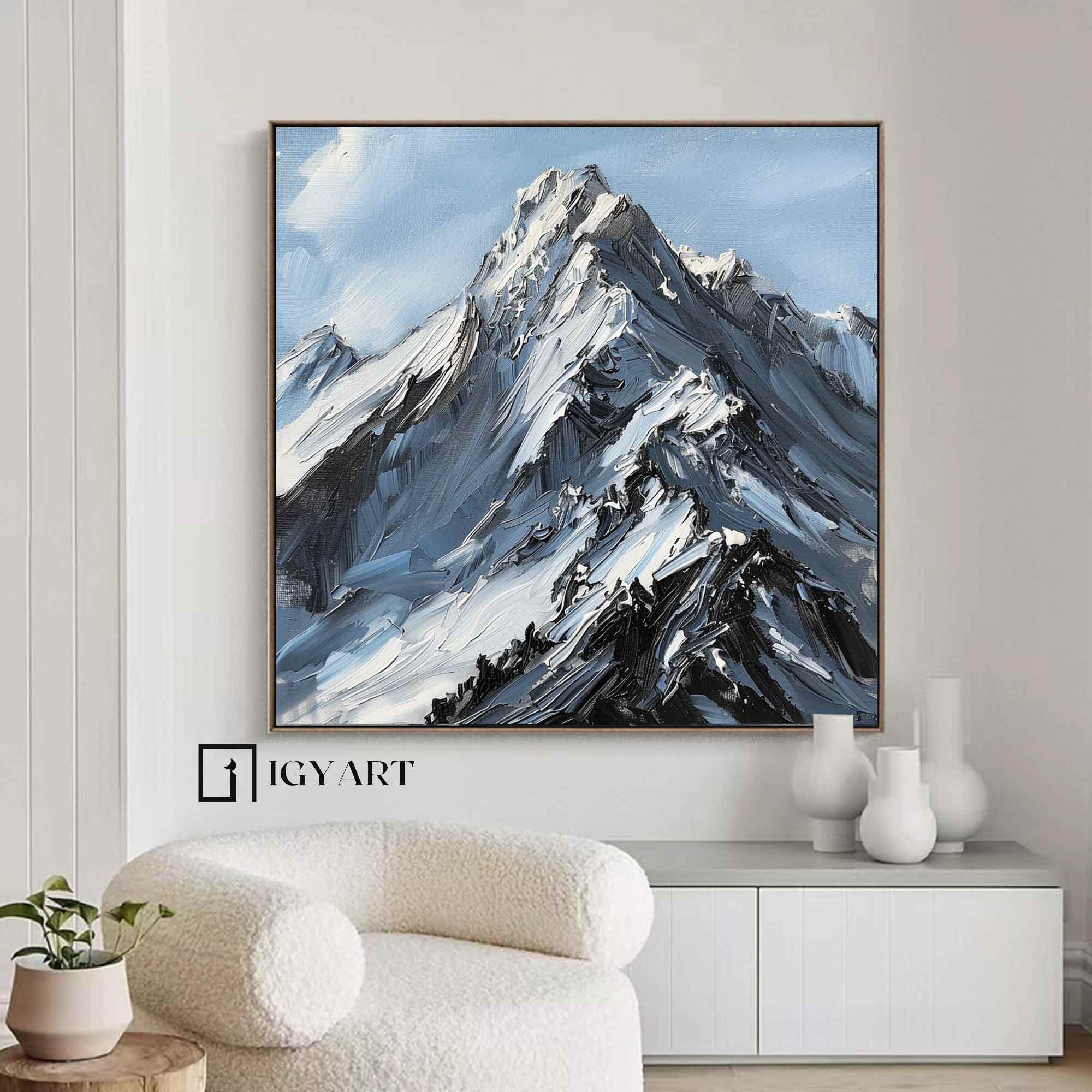 Mountain Abstract art Black and white Mountain Painting Blue Mountain textured wall art