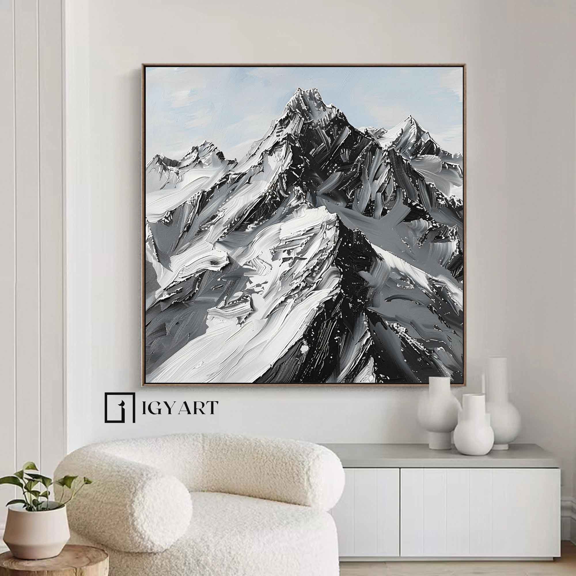 Mountain textured wall art Black and white Mountain Abstract art Black and white Mountain Painting