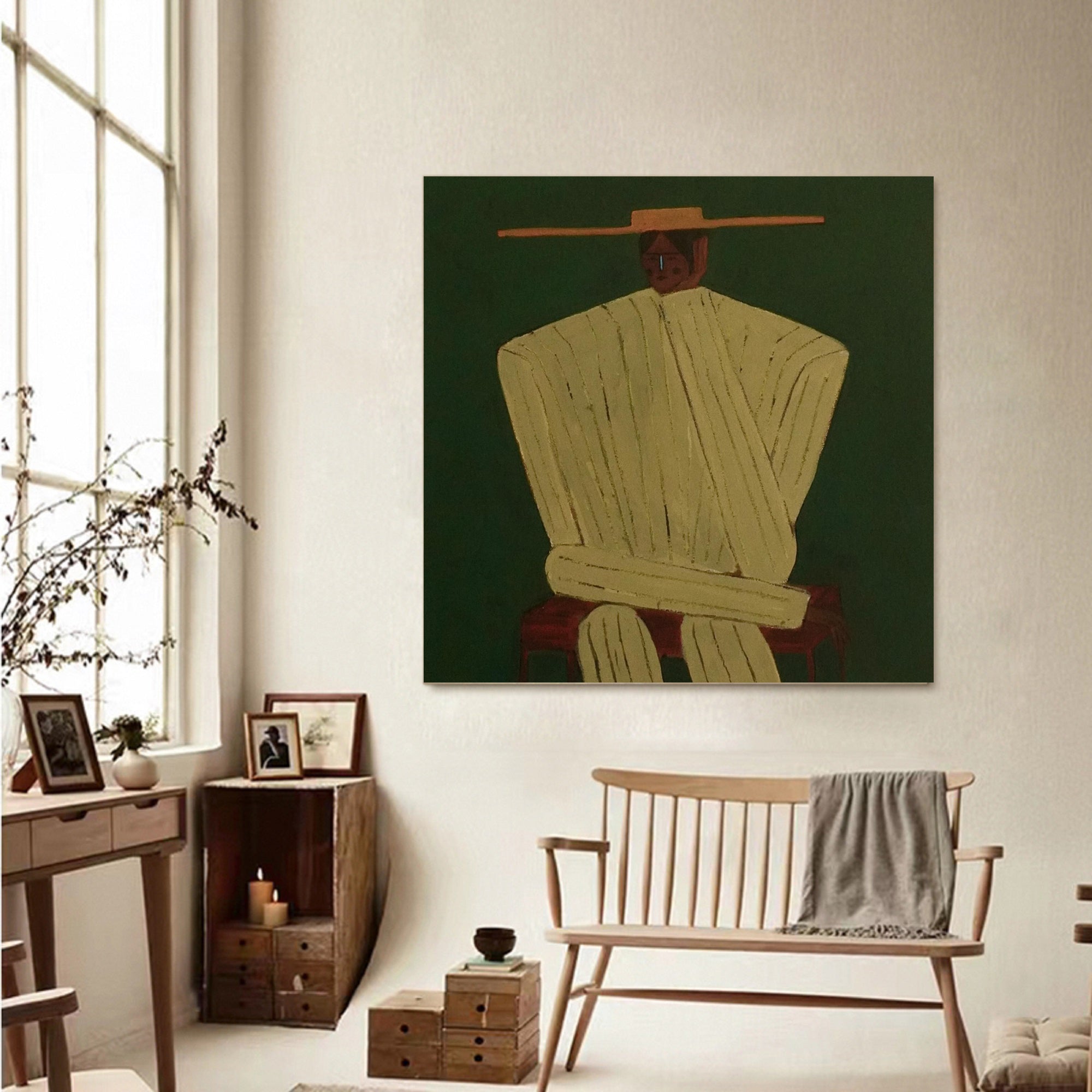 Rustic Minimalist Figurative Painting - Modern Folk Art Style Painting