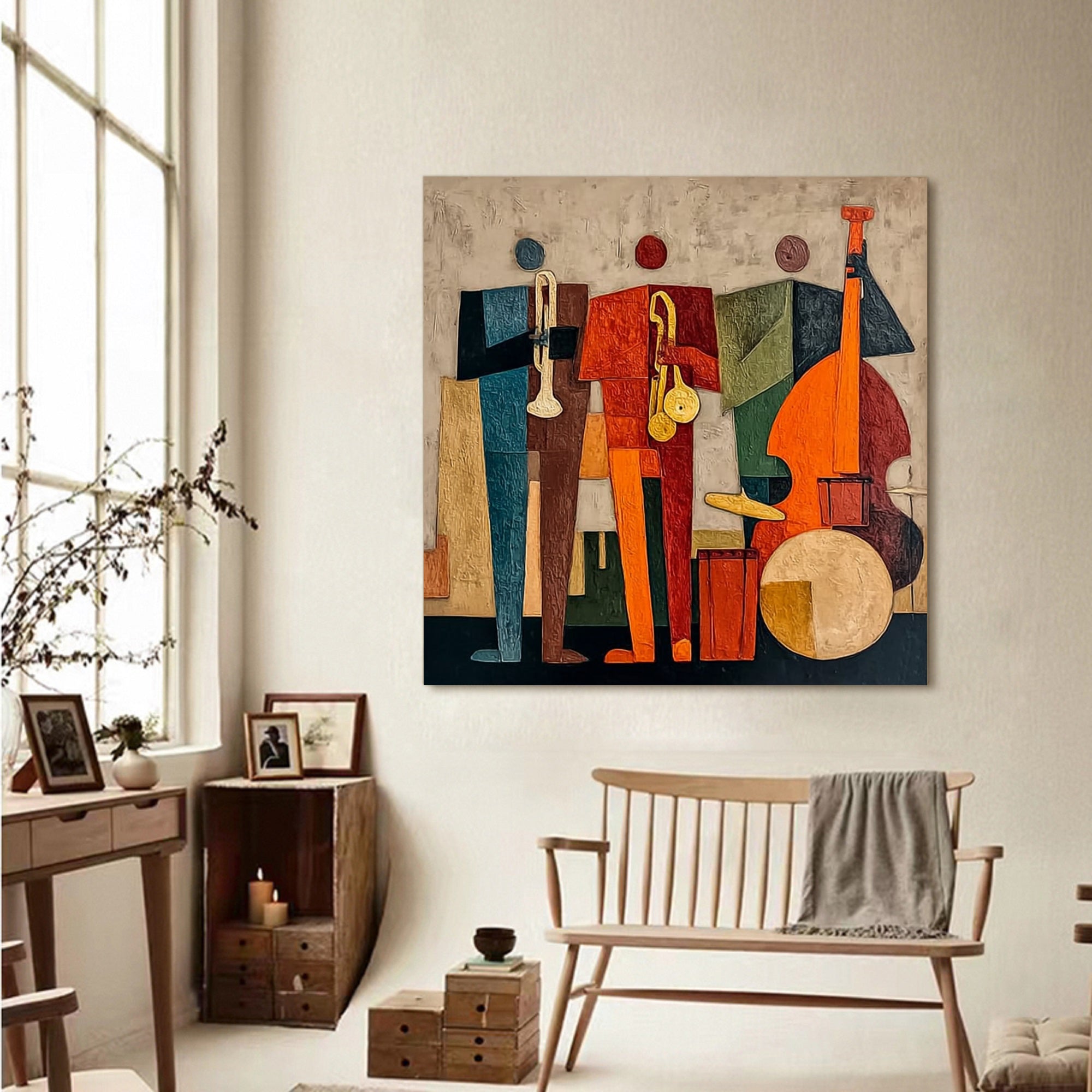 Modern Abstract Jazz Band Wall Painting - Textured Musicians Canvas Wall Art