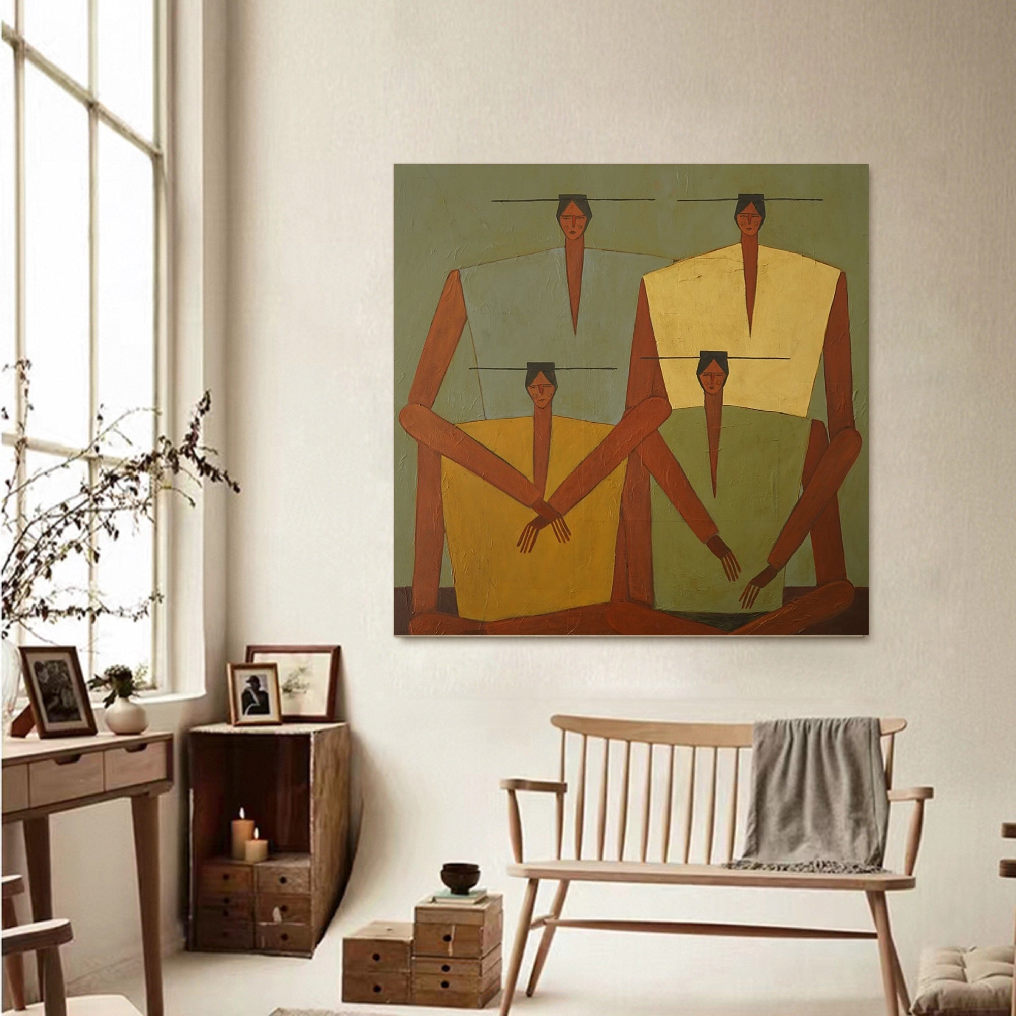 Earth-Toned Abstract Figurative Painting - Modern Folk Art Painting