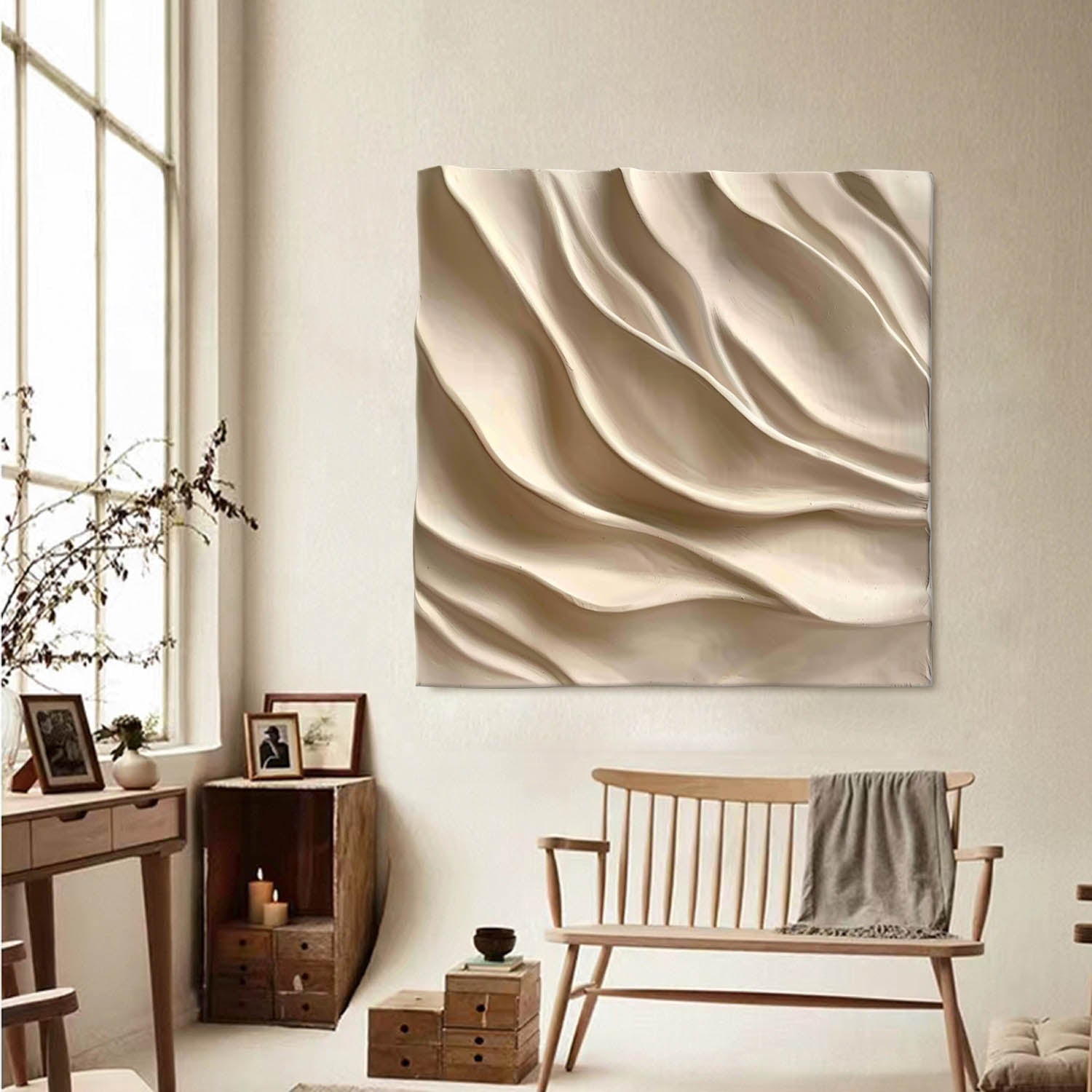 Wood carving wall art Beige 3D Textured Wall Art Beige Sculptured art
