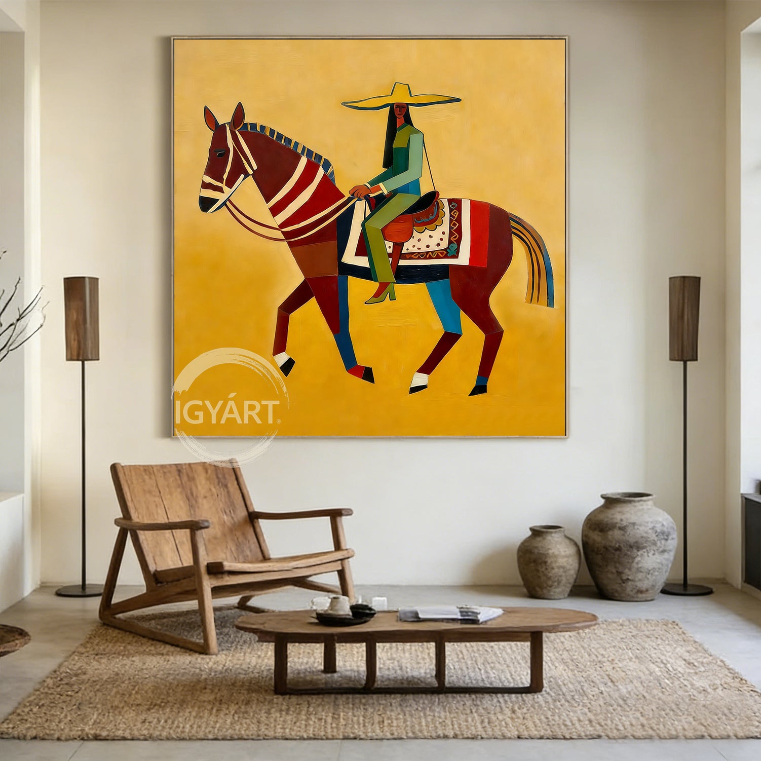 Modern Folk Art Horse Painting Abstract Horse Rider Wall Painting