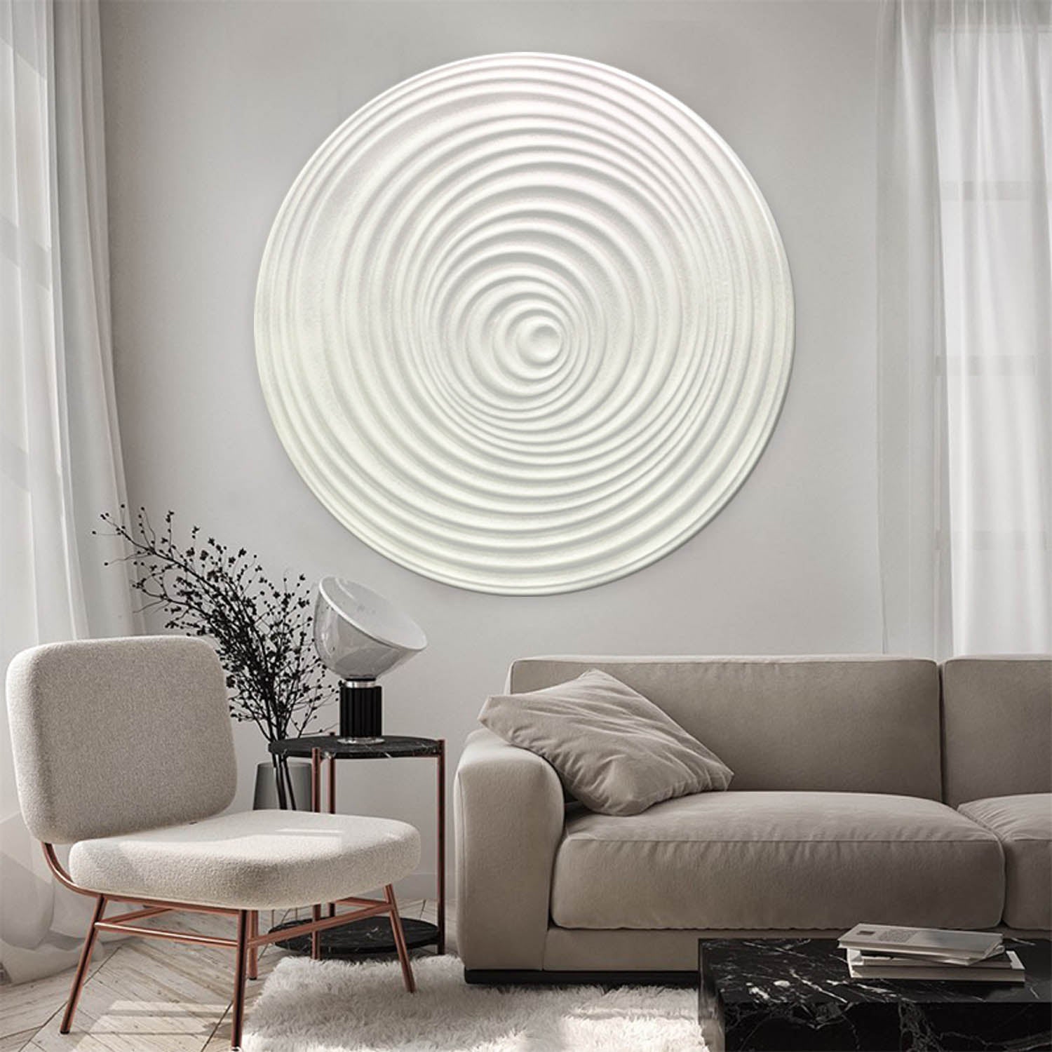 white Circle Painting Beige Textured Wall art white Circle Sculptured art Painting Beige white Circle Art sculpture