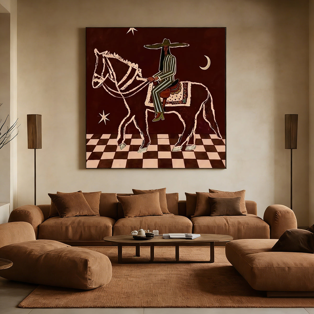 Earthy Tones Vintage Western Rider Wall Art Mid Century Modern Horse ...