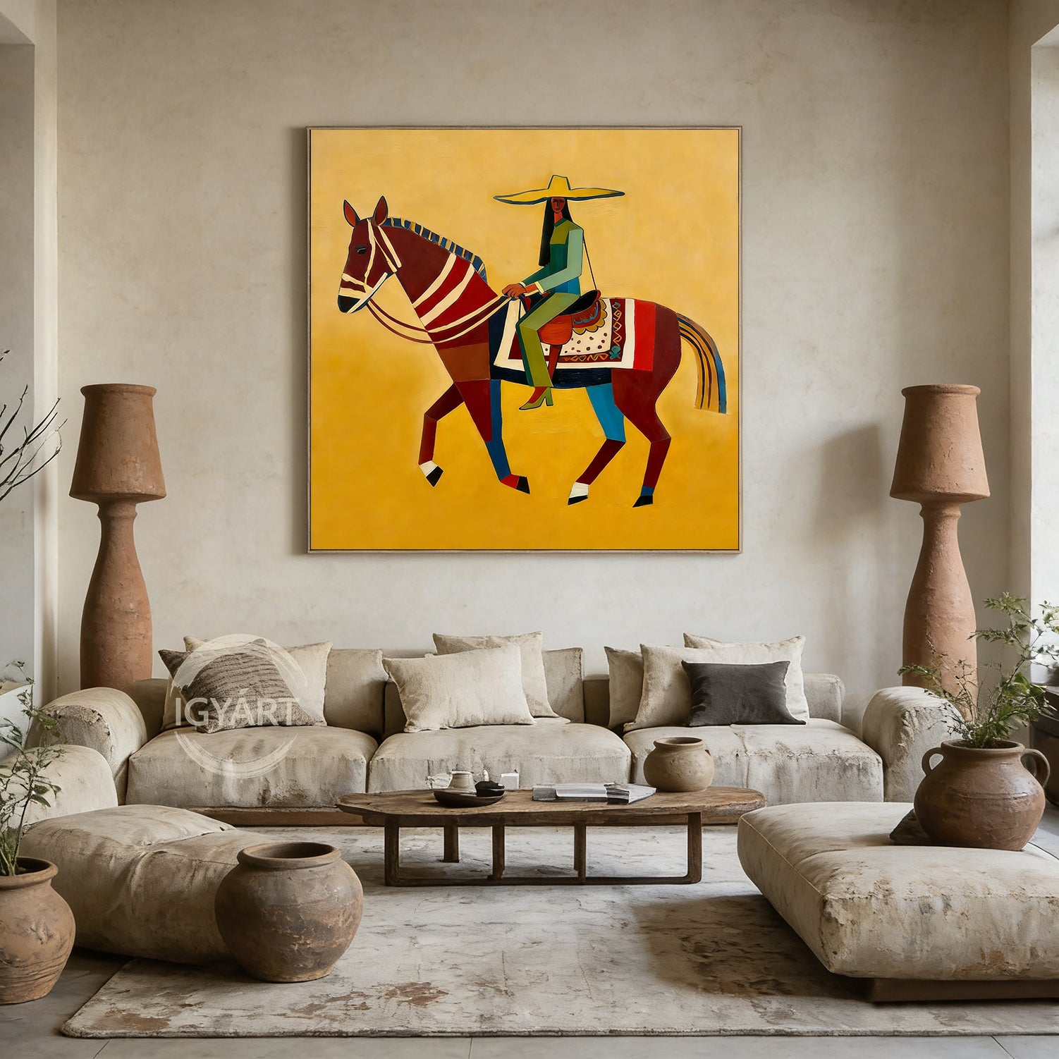 Modern Folk Art Horse Painting Abstract Horse Rider Wall Painting