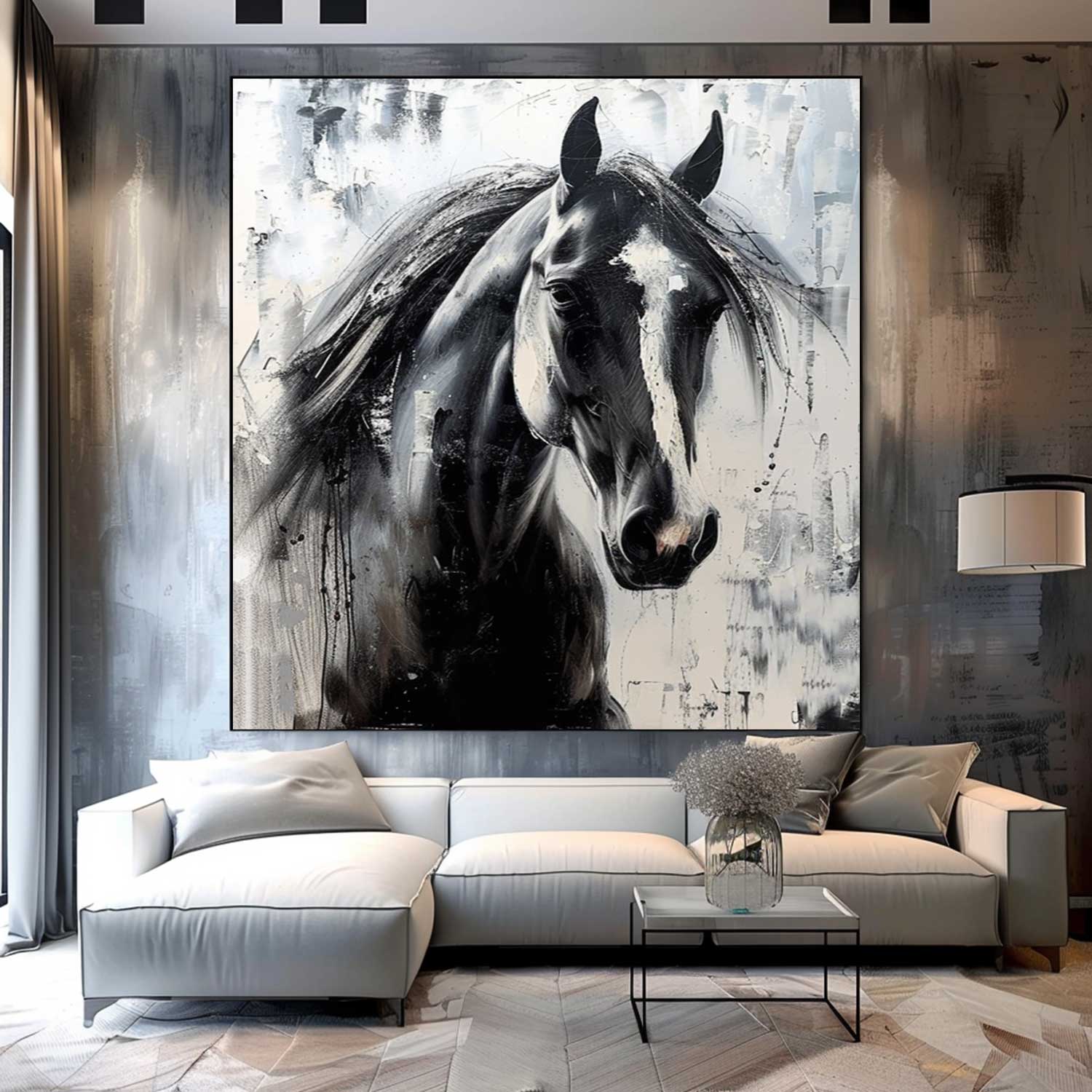 Horse oil painting black horse painting horse head painting black horse head painting Personalized Gifts Animal Painting