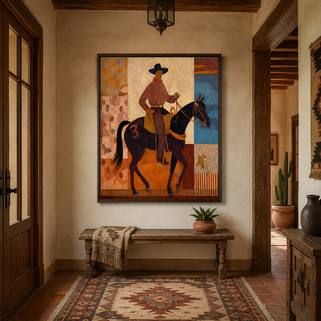 Unique Cowboy Horse Painting For Southwest Wall Decor Modern Folk Art