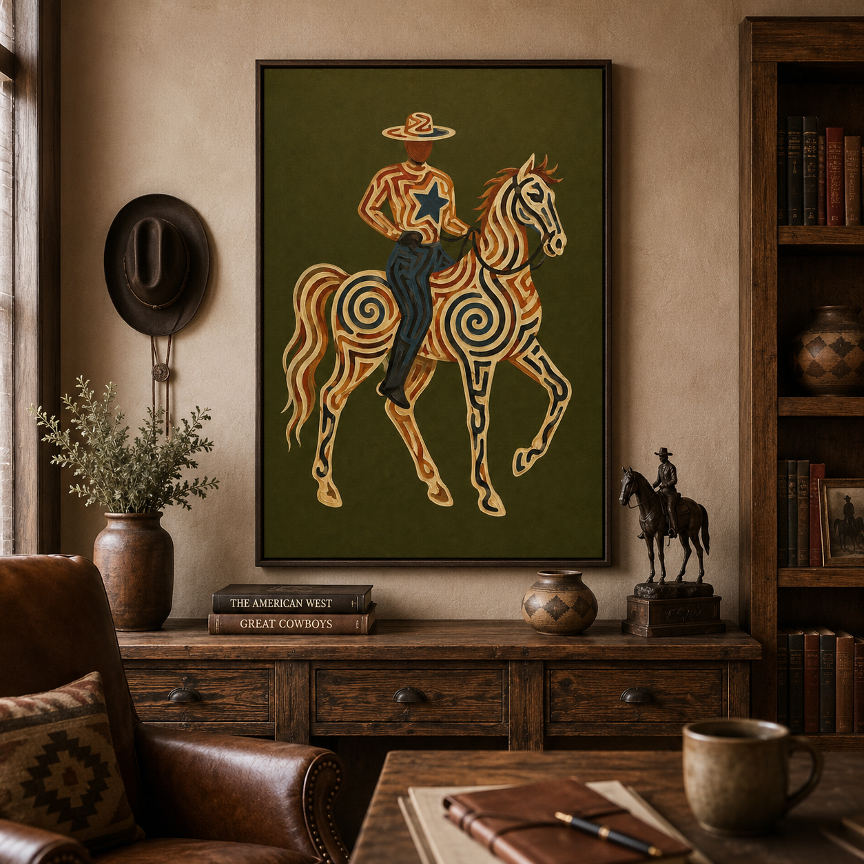 Olive Green Wall Art Southwestern Cowboy Wall Art Gift For Horse Lovers And Ranch Owners