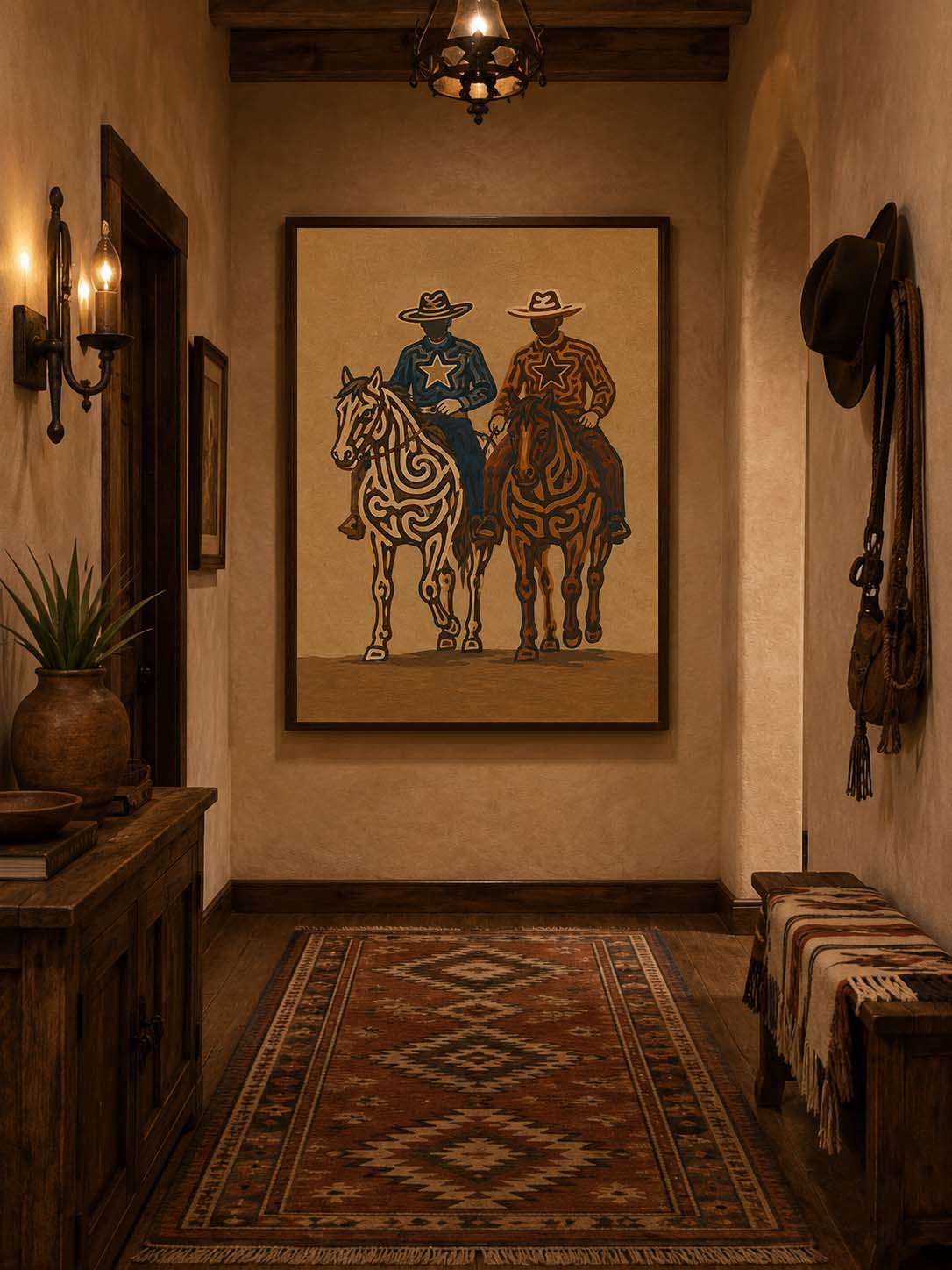 Two Cowboys Horse Painting, Western Riders Wall Art, Rustic Southwestern Ranch Decor