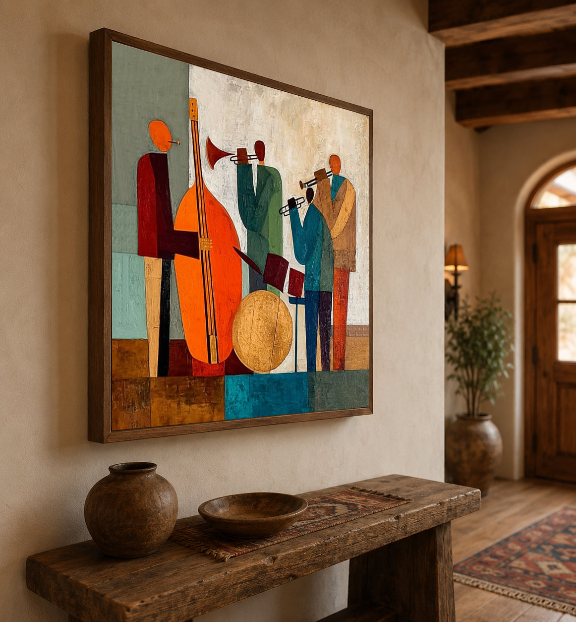 Abstract Jazz Band Painting With Musicians For Modern Home Decor