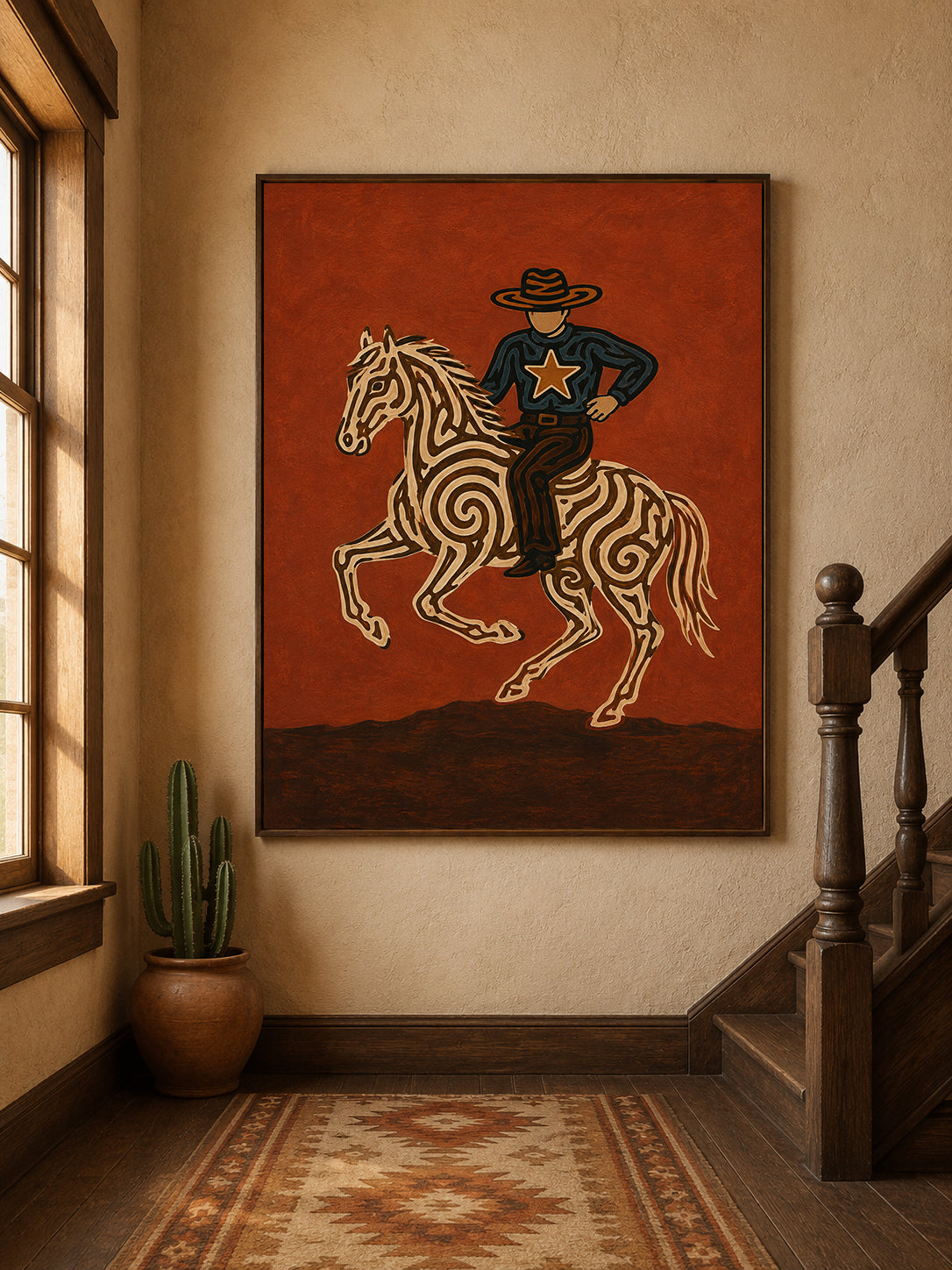 Southwestern Folk Wall Art American Western Decor Art Retro Cowboy Painting On Canvas
