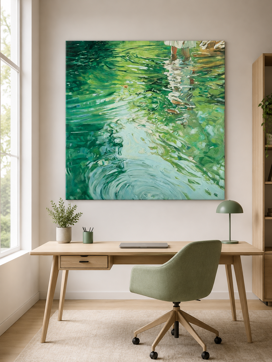 Original Impressionist Water Ripple Art With Girl In White Dress