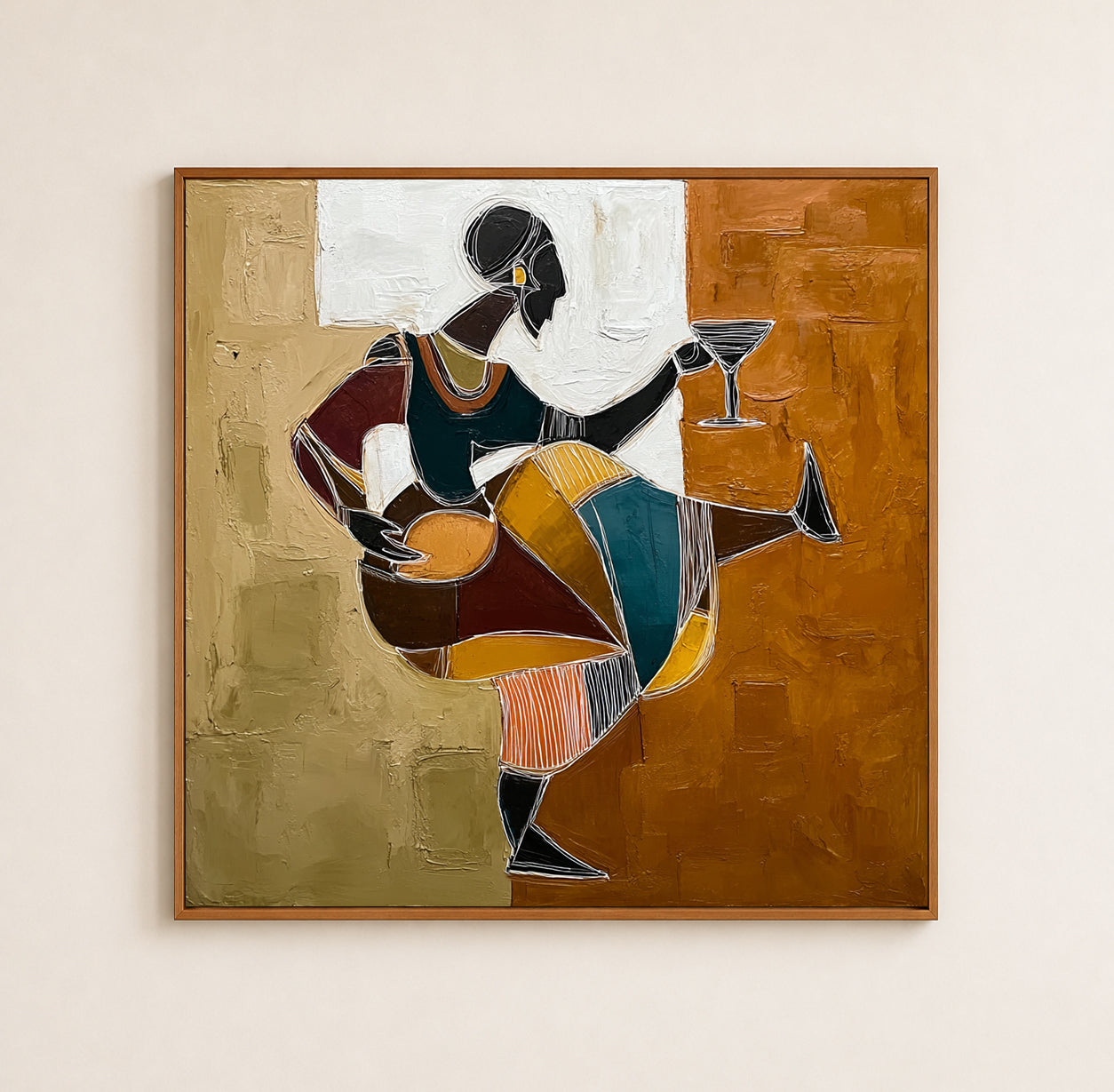 Abstract Dancing Woman Art In Earth Tones For Mid Century Modern Decor