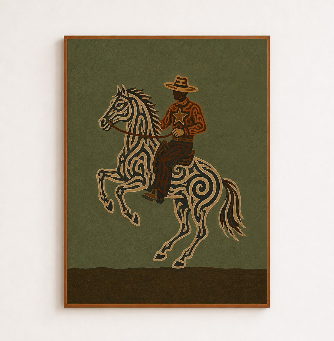 Unique Cowboy And Horse Artwork Gift For Equestrian Fans With Retro Vintage Style